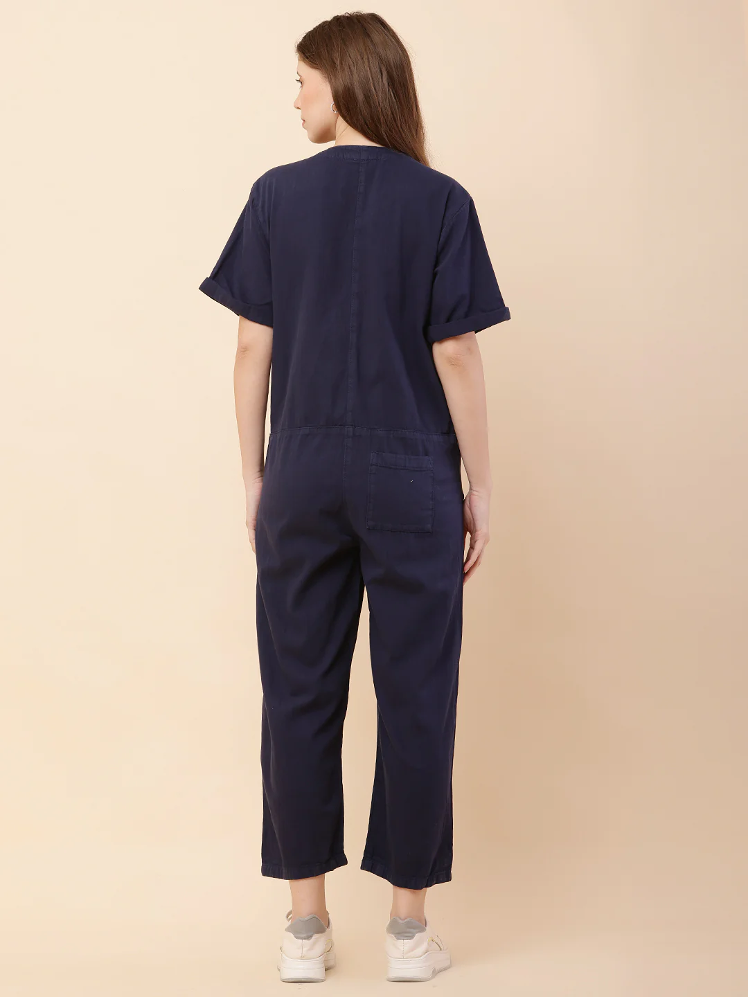 Women Dark Blue V-neck Jumpsuit - Image 4