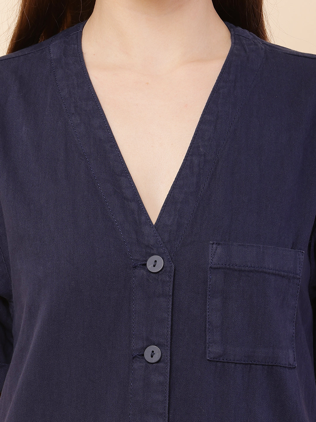 Women Dark Blue V-neck Jumpsuit - Image 5
