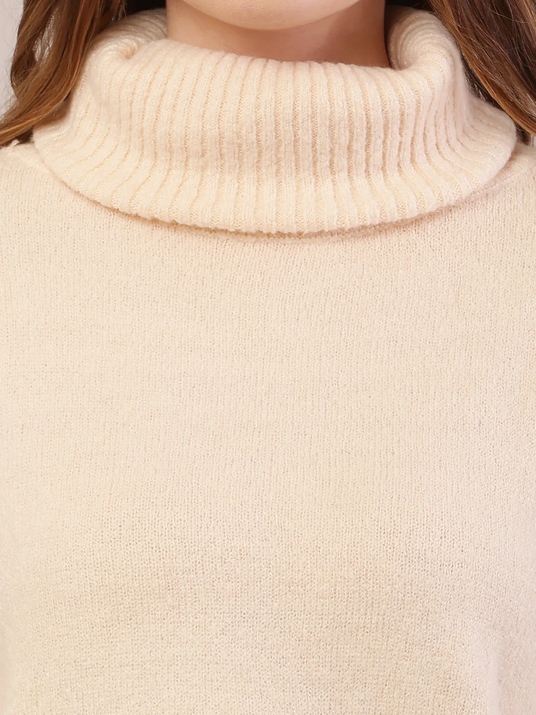 Women dark cream acrylic full sleeve high-neck sweater - Image 5