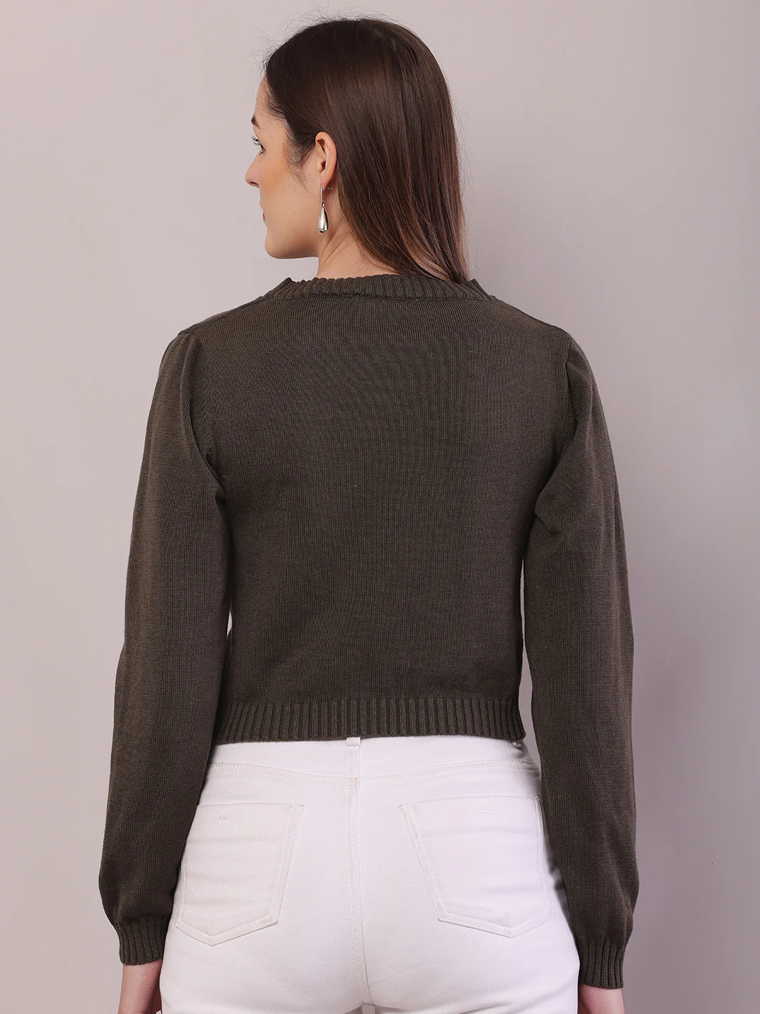 Women Dark Green Cotton Full Sleeve Cardigan - Image 4