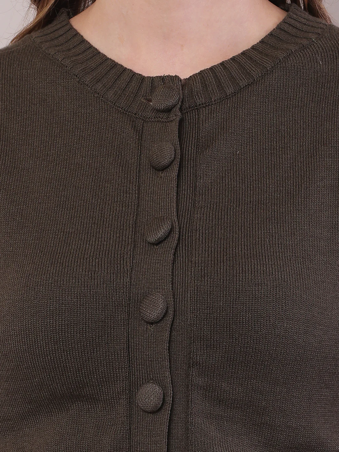 Women Dark Green Cotton Full Sleeve Cardigan - Image 5