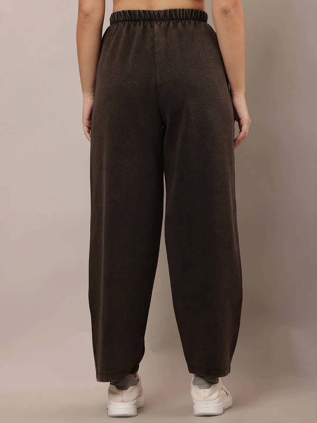 Women Dark Grey Elastic Waist Cotton Trousers - Image 4