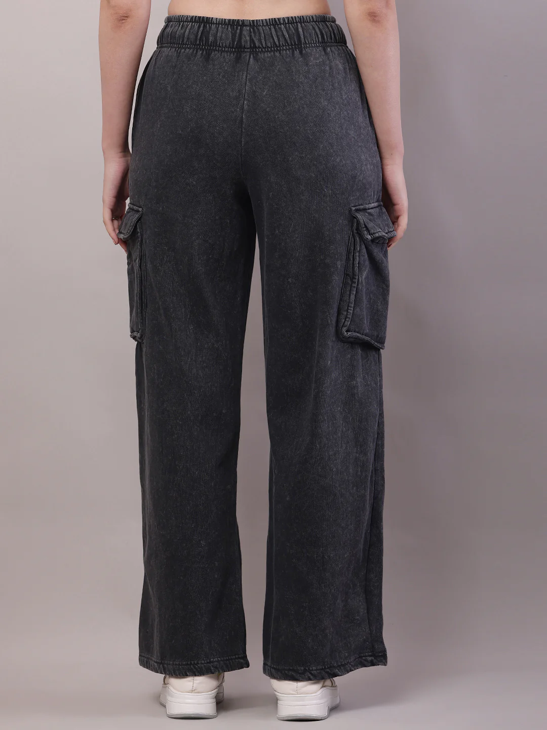 Women Dark Grey Cotton Baggy Cargo Pant - Image 4