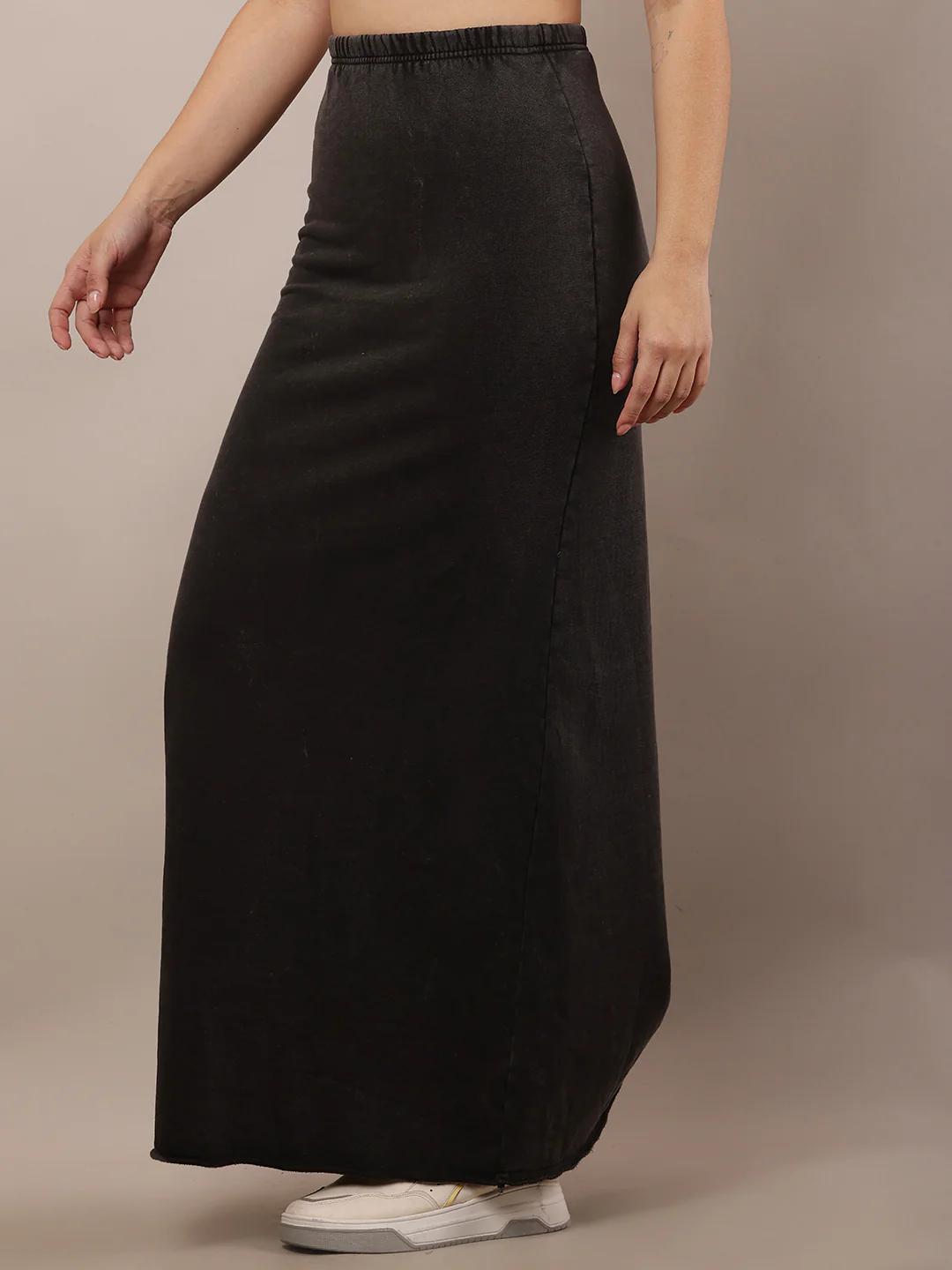 Women Dark Grey Elastic Waist A-Line Maxi Skirt - Image 2
