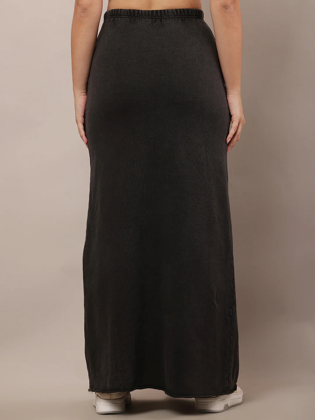 Women Dark Grey Elastic Waist A-Line Maxi Skirt - Image 4