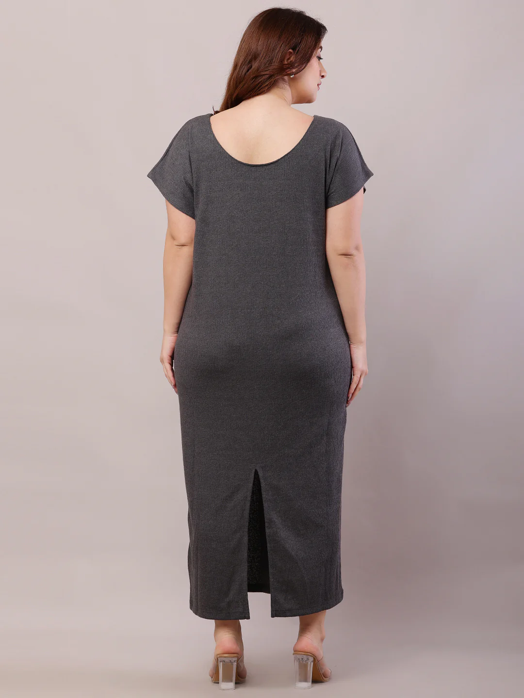 Women Dark Grey Polyester Boat Neck Maxi Dress - Image 4