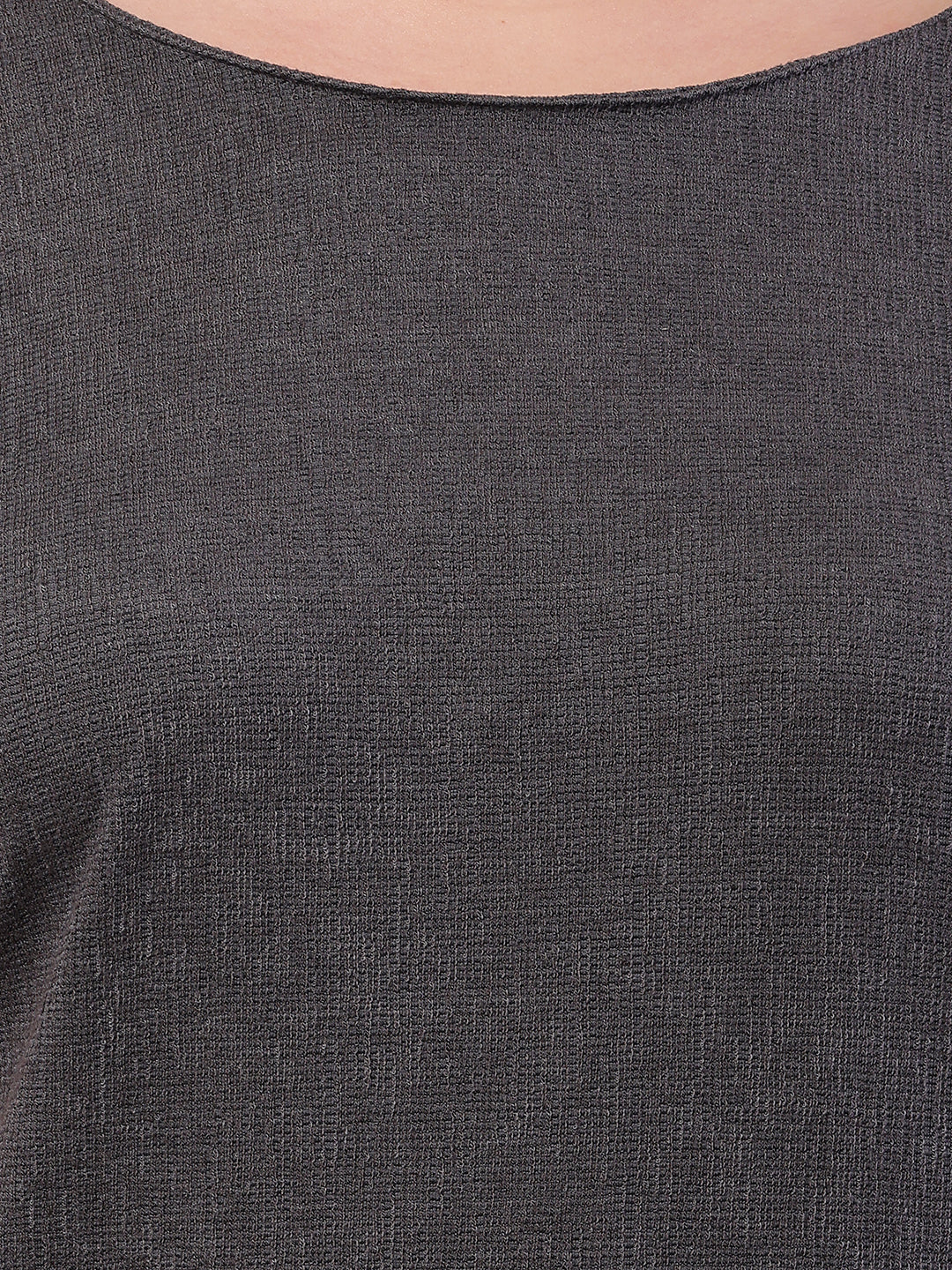 Women Dark Grey Polyester Boat Neck Maxi Dress - Image 5