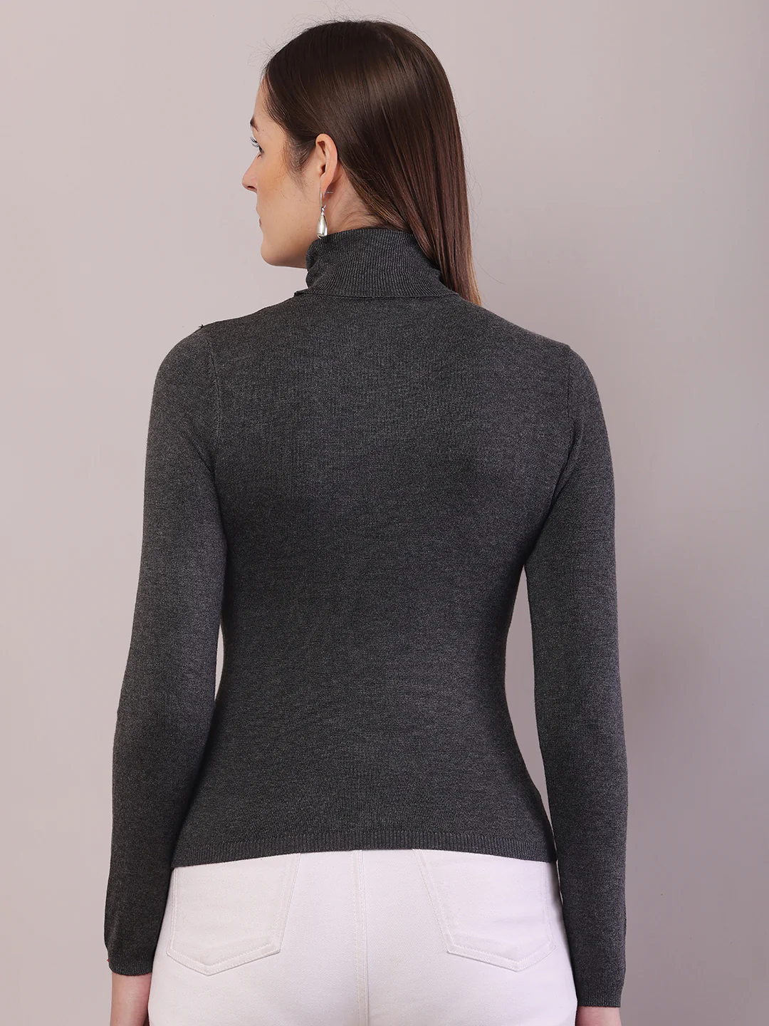 Women Dark Grey Viscose Full Sleeve Sweater - Image 4