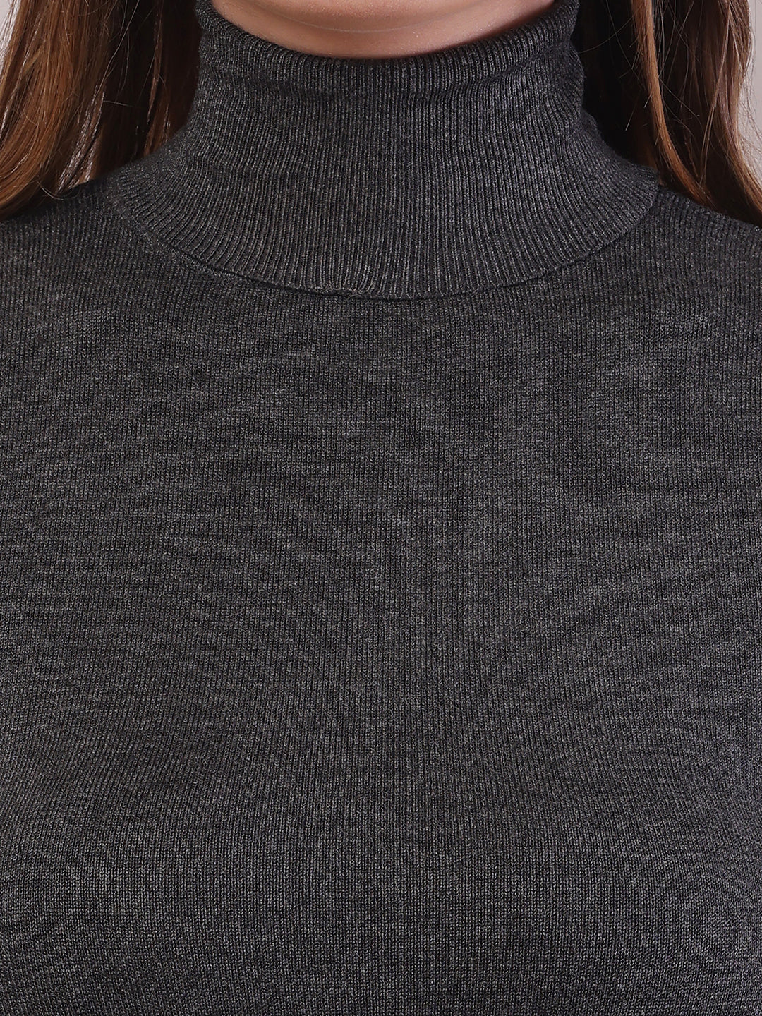 Women Dark Grey Viscose Full Sleeve Sweater - Image 5