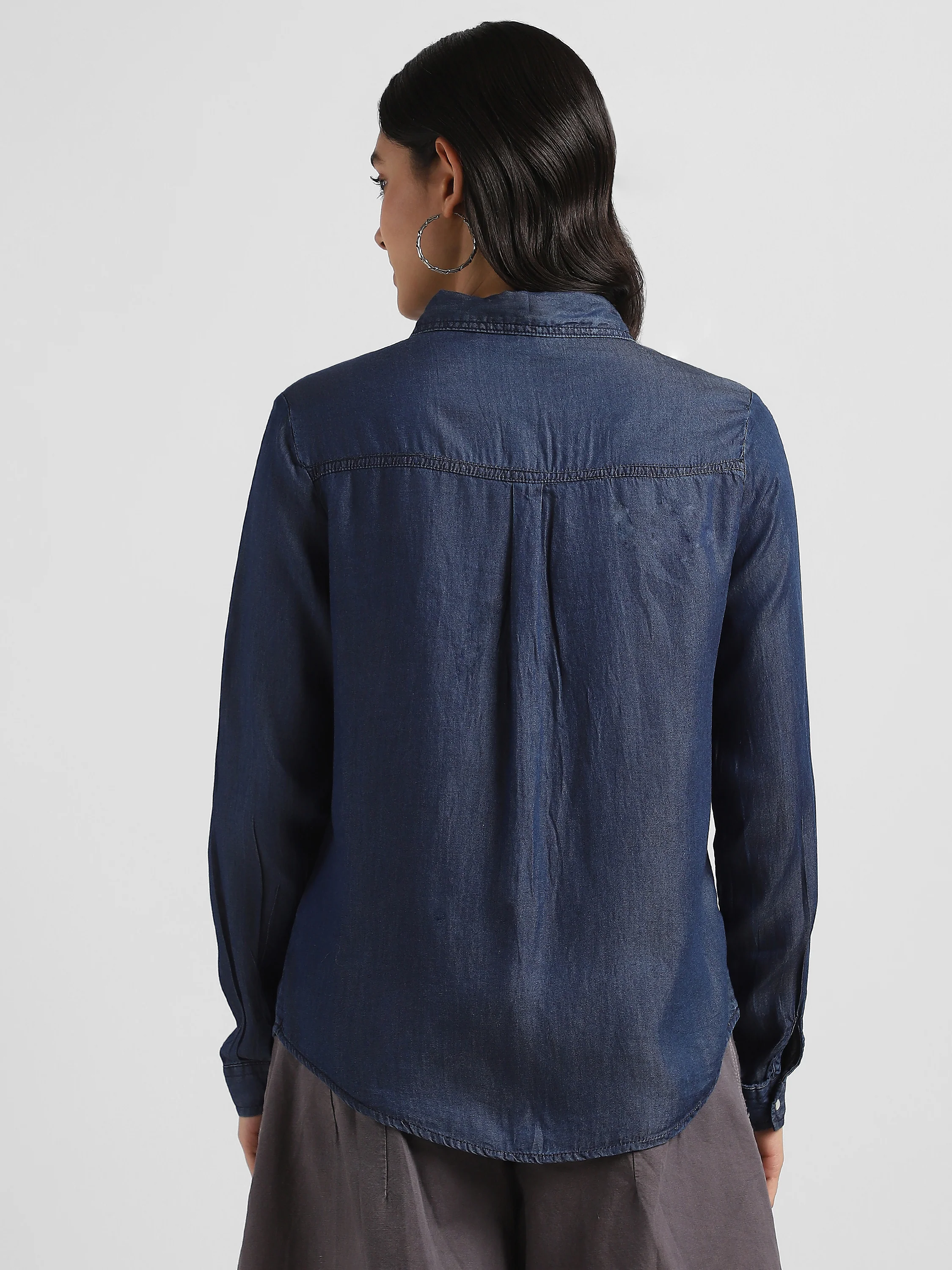 Women Denim Button Down Shirt - Image 2