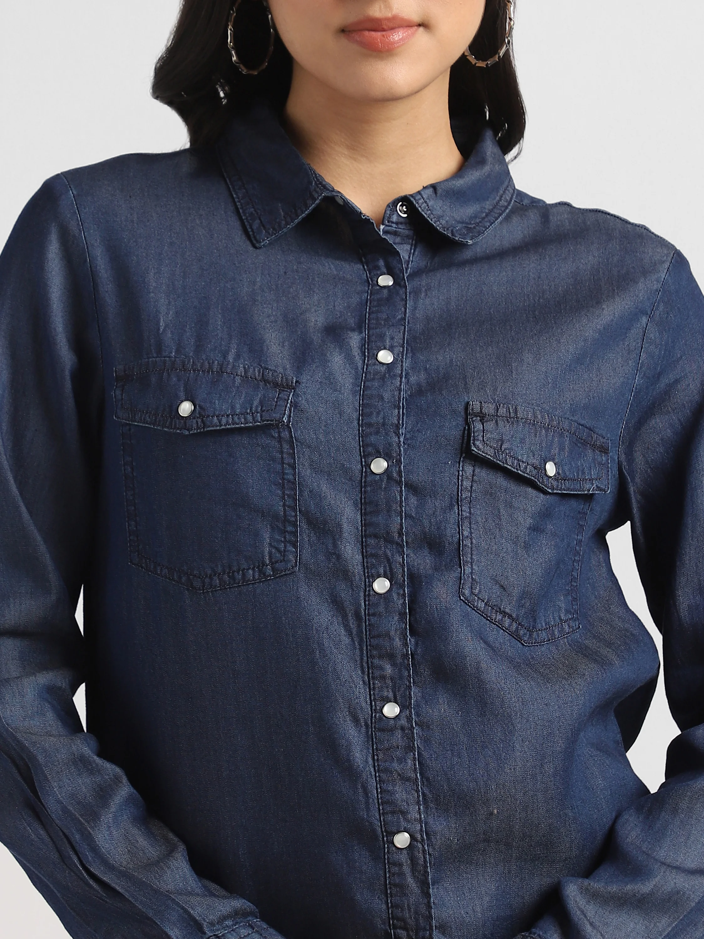Women Denim Button Down Shirt - Image 6