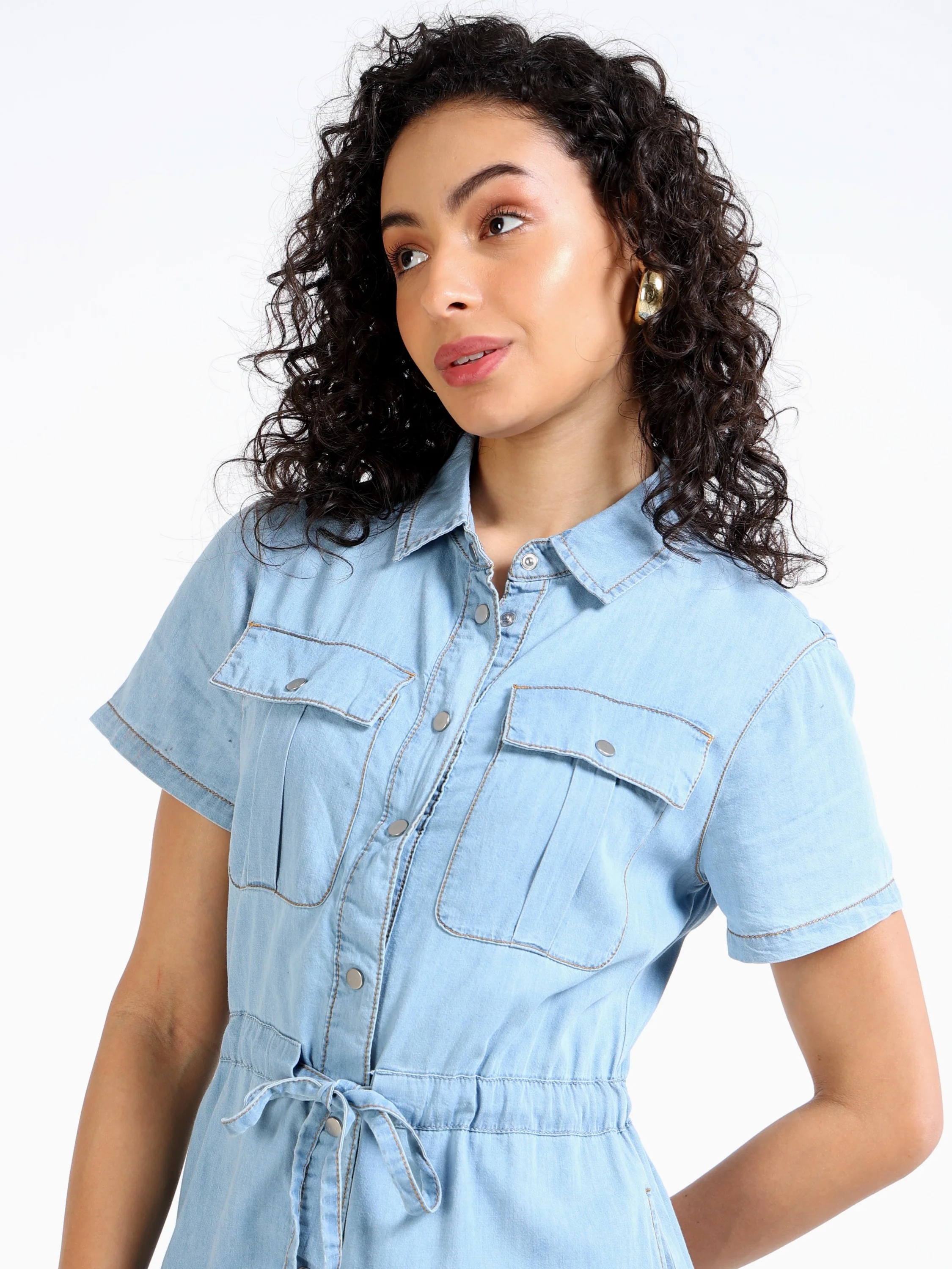 Women Denim Blue Shirt Dress - Image 4
