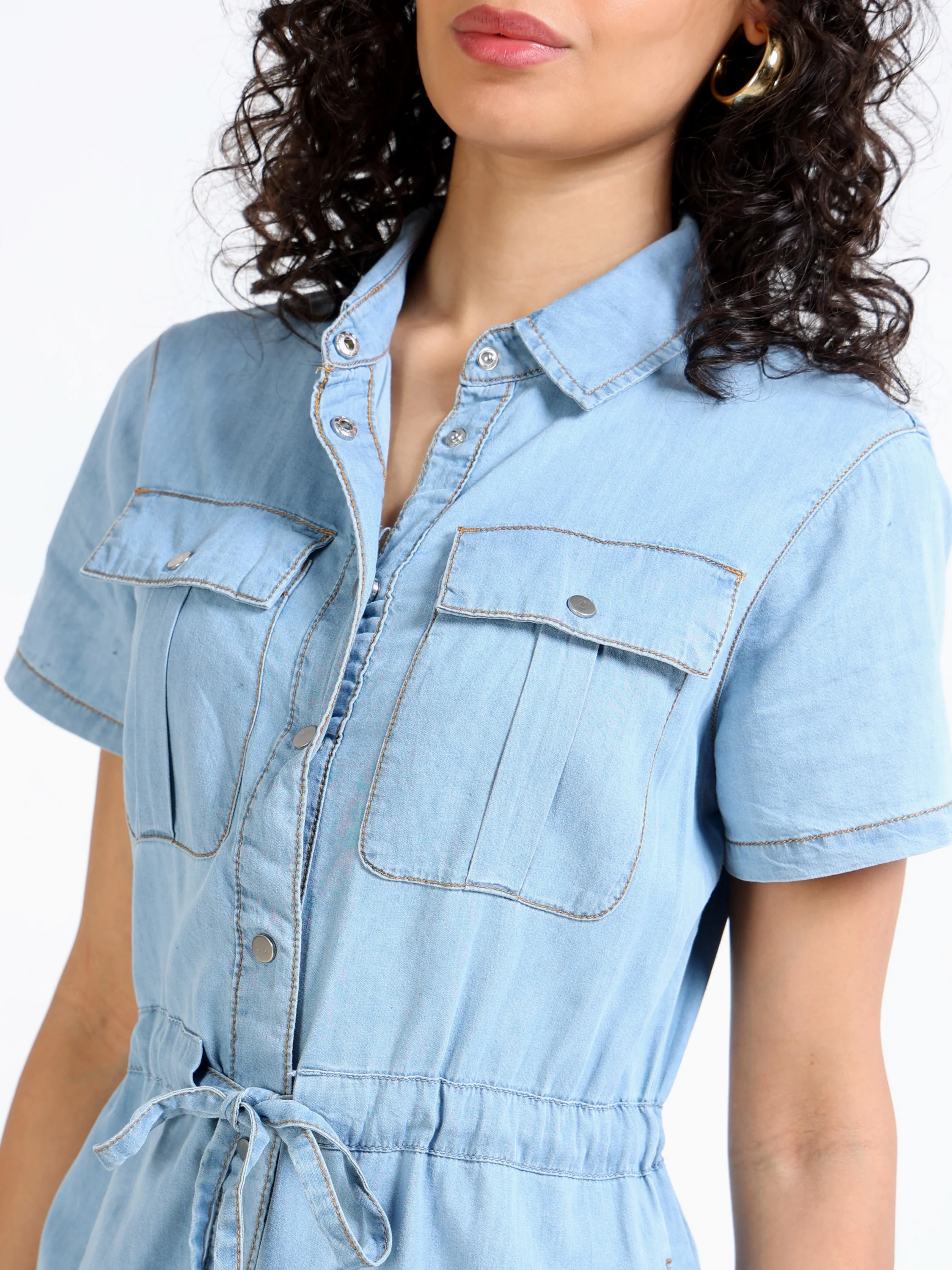 Women Denim Blue Shirt Dress - Image 6