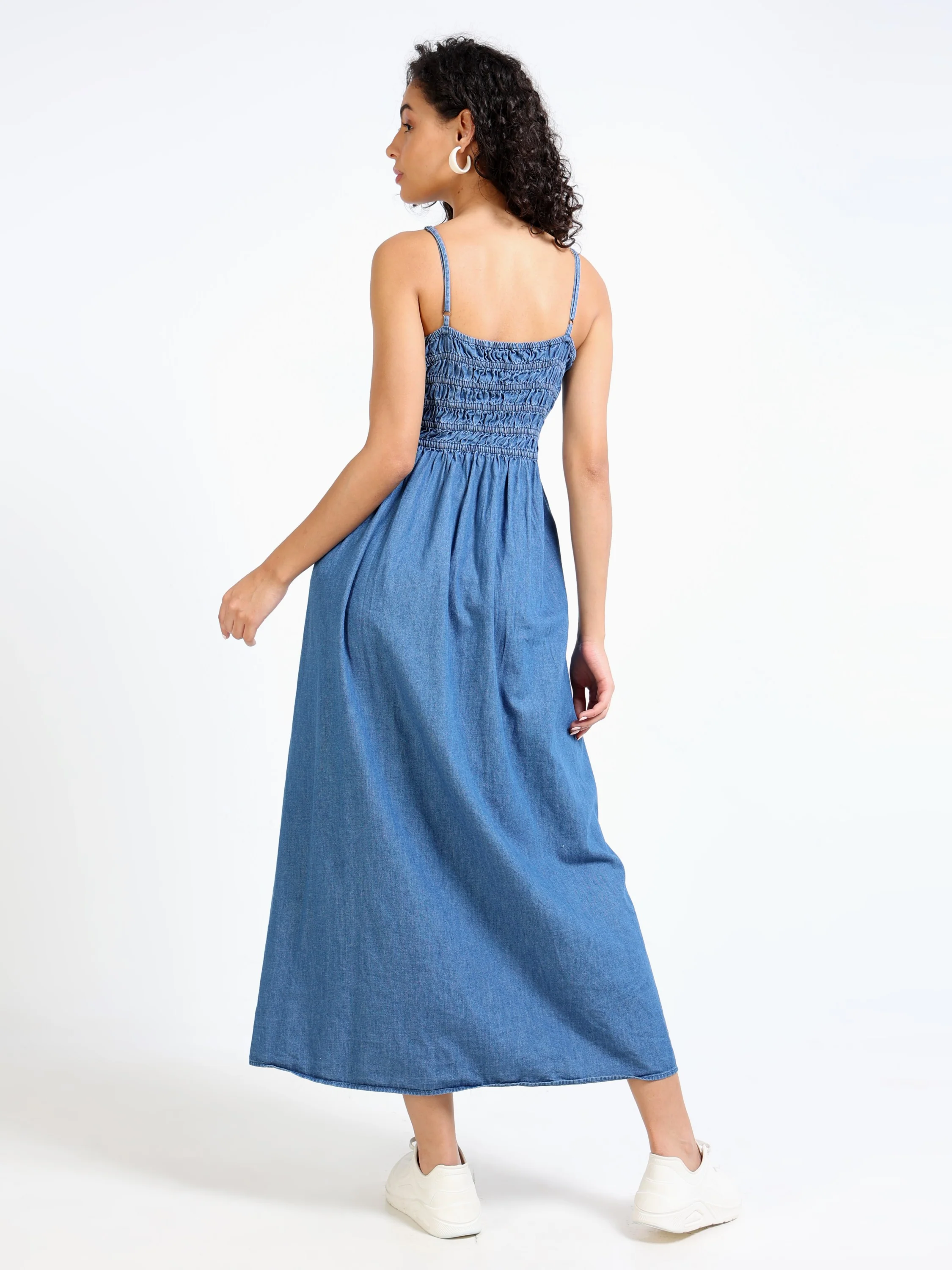 Women Denim Smocked Fit Dress - Image 2