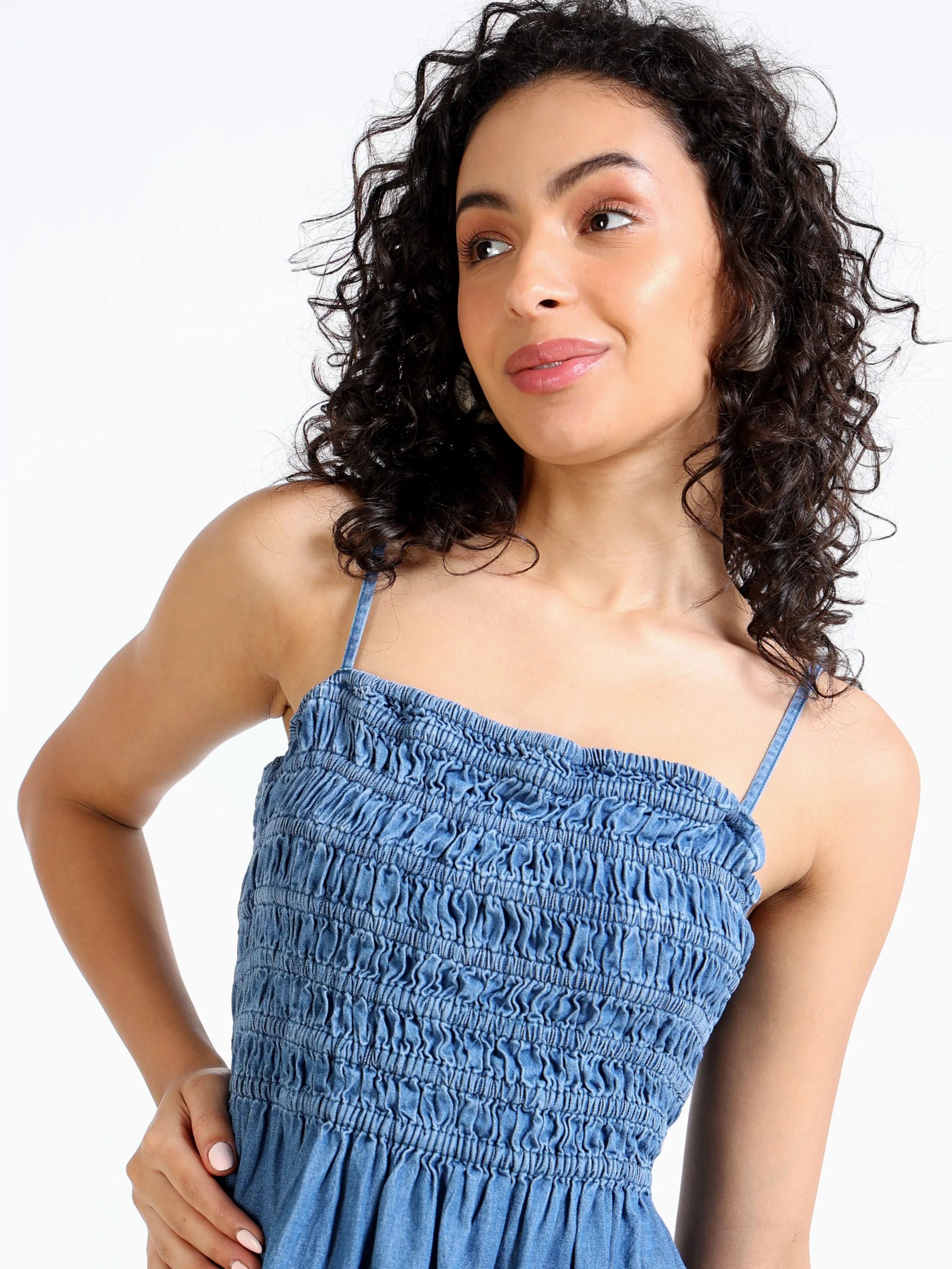 Women Denim Smocked Fit Dress - Image 3