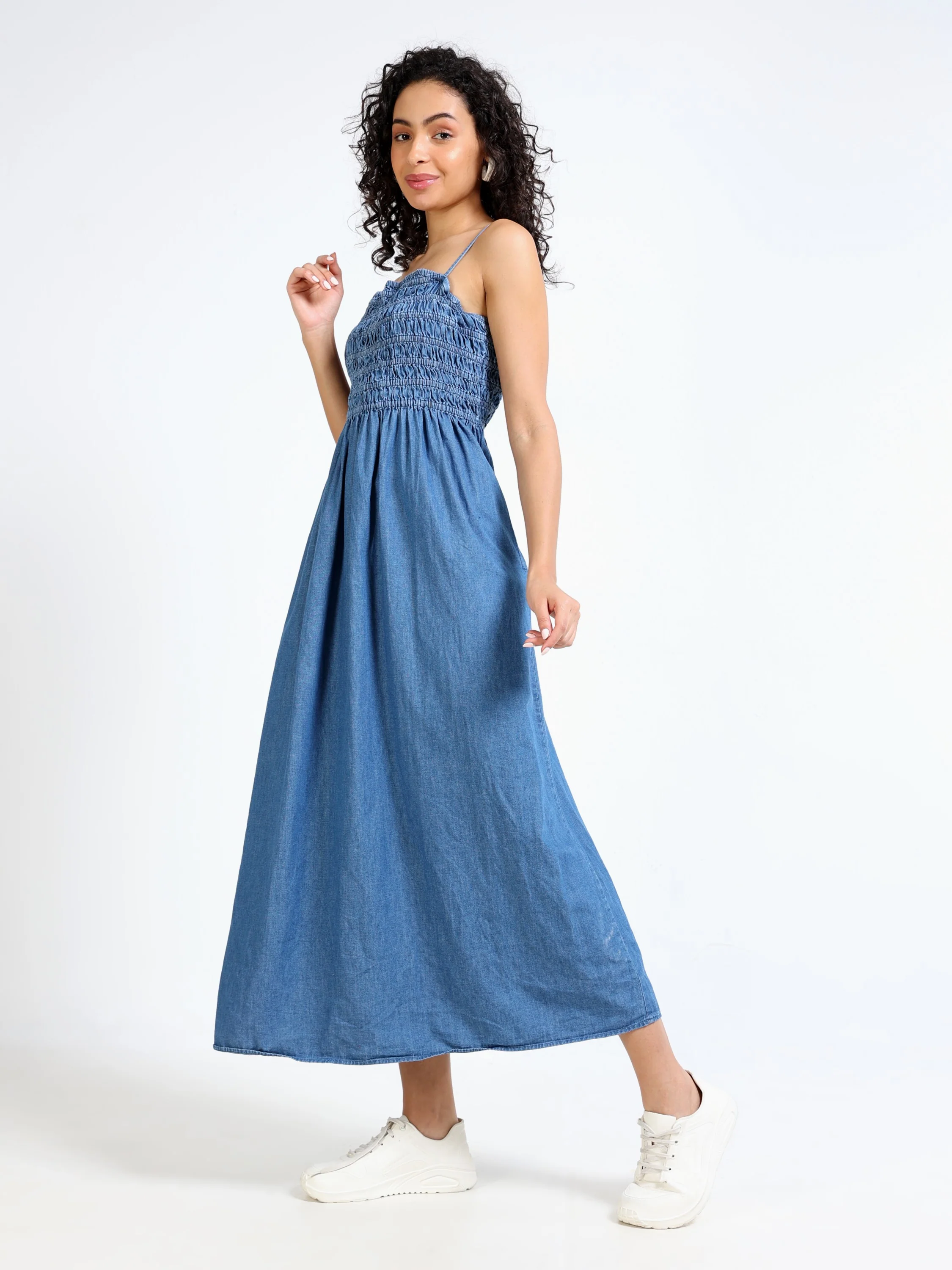 Women Denim Smocked Fit Dress - Image 5