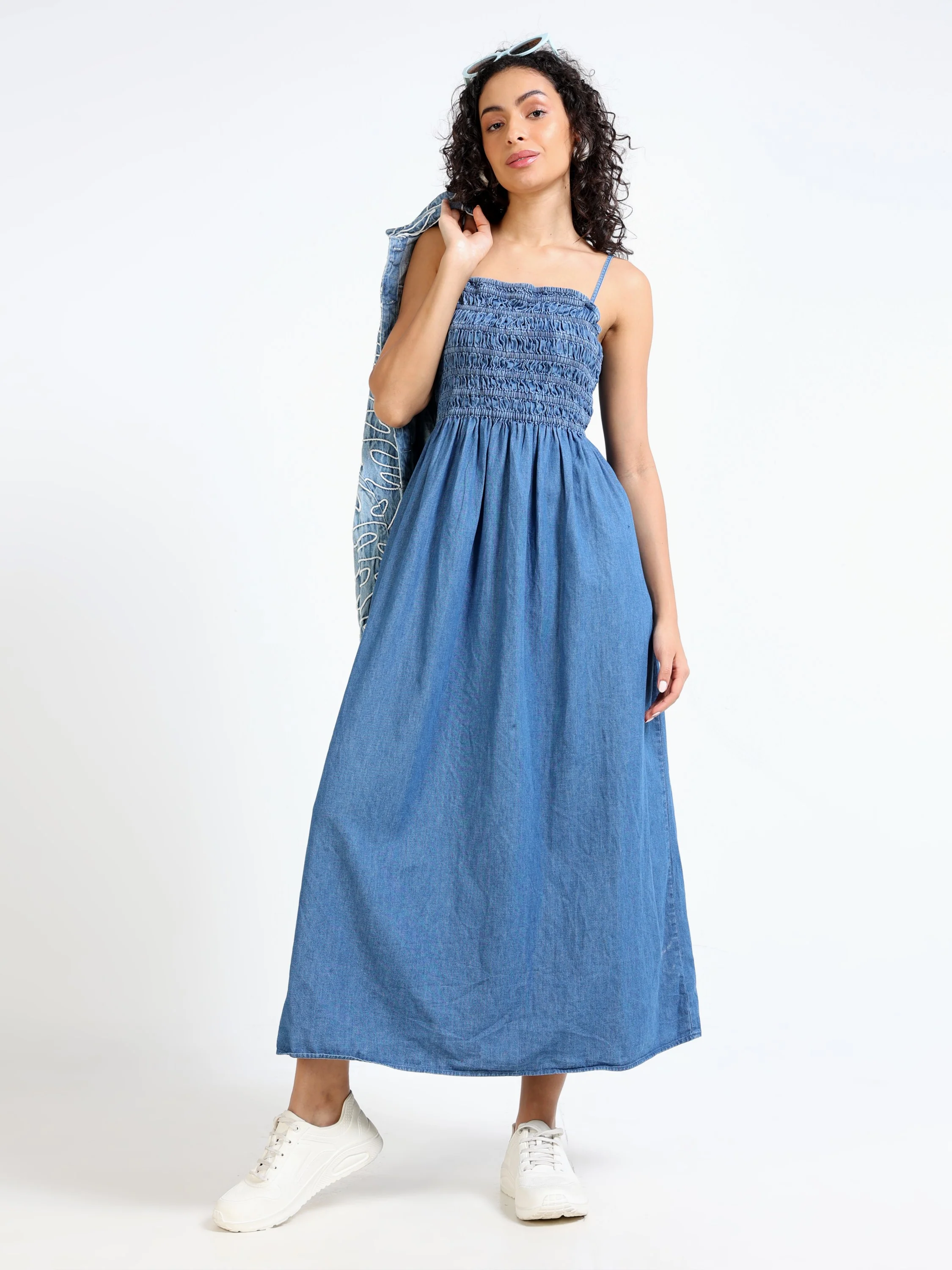 Women Denim Smocked Fit Dress - Image 7