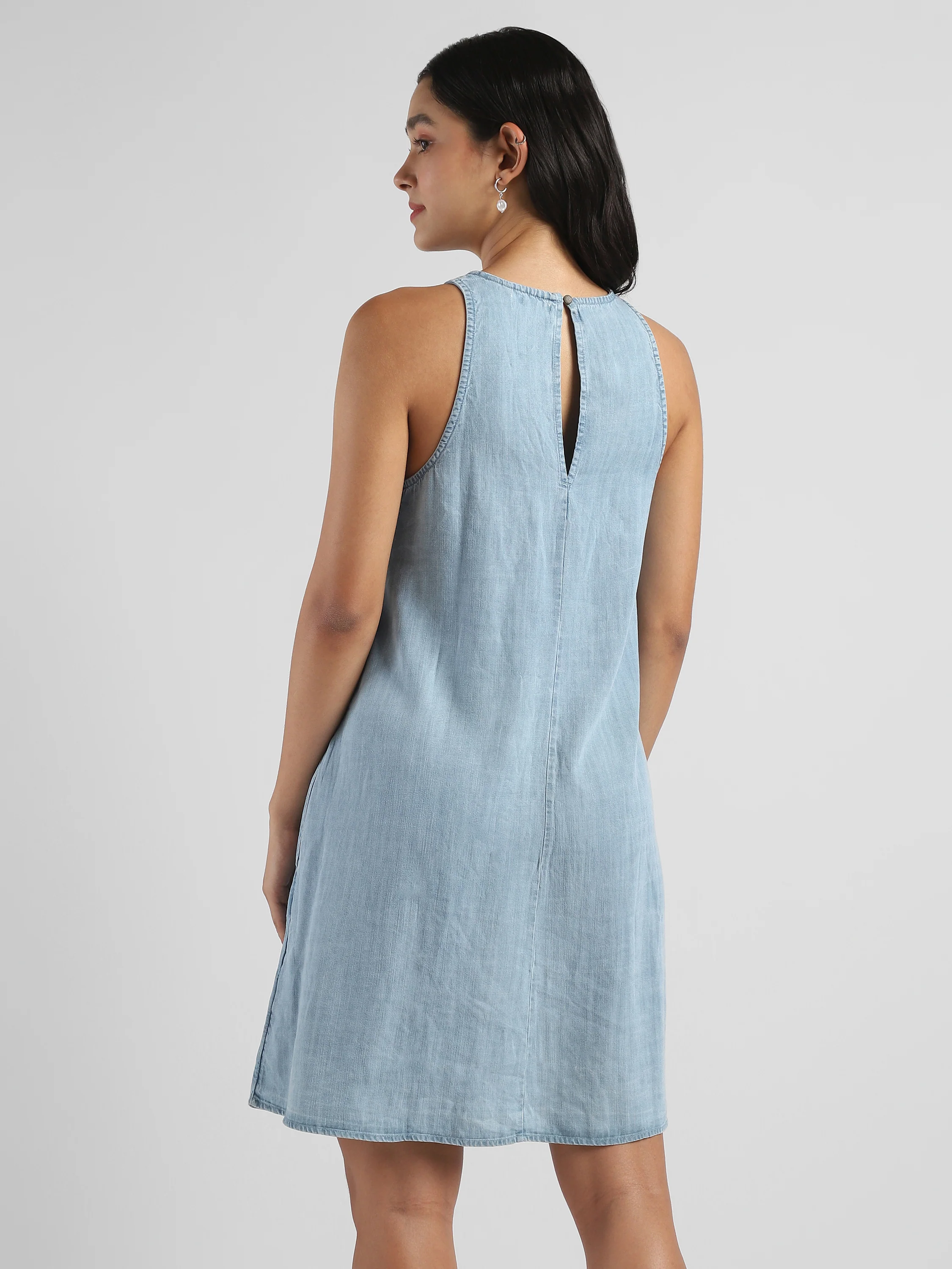 Women Denim Embroidered Midi Dress - Image 2