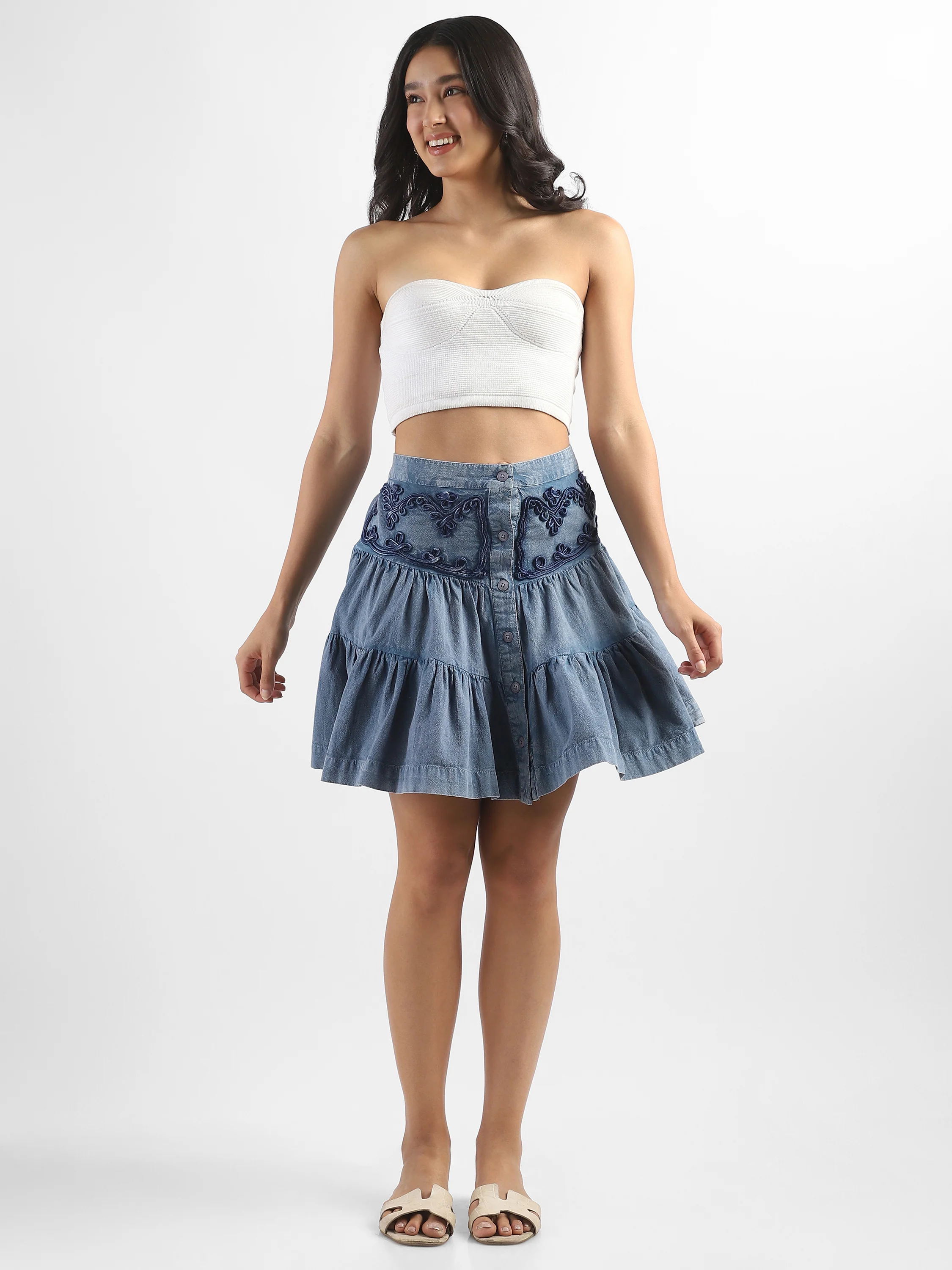 Women Embroidered Tier Skirt - Image 2
