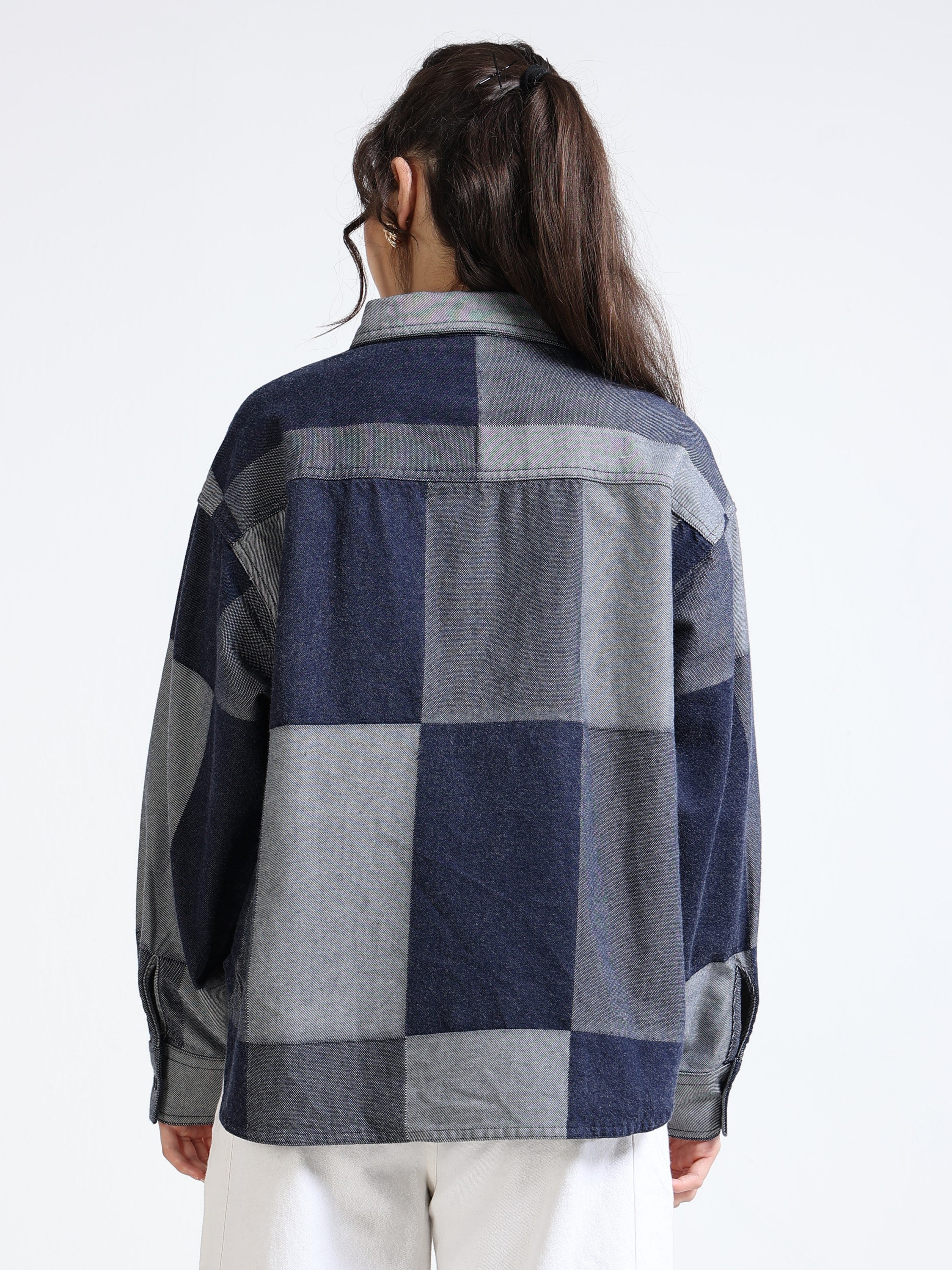 Women Denim Patch Pattern Shirt - Image 5