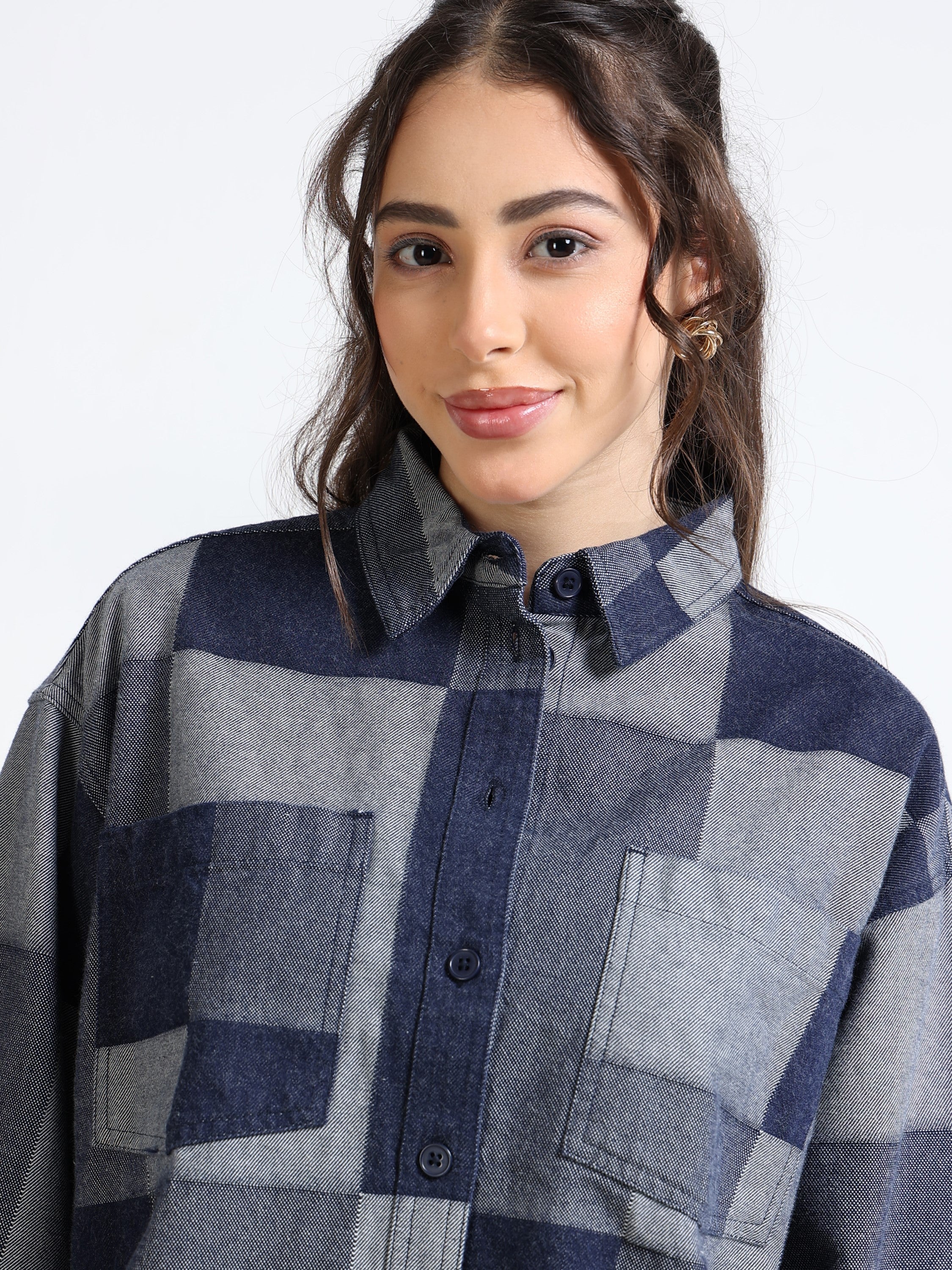 Women Denim Patch Pattern Shirt - Image 7