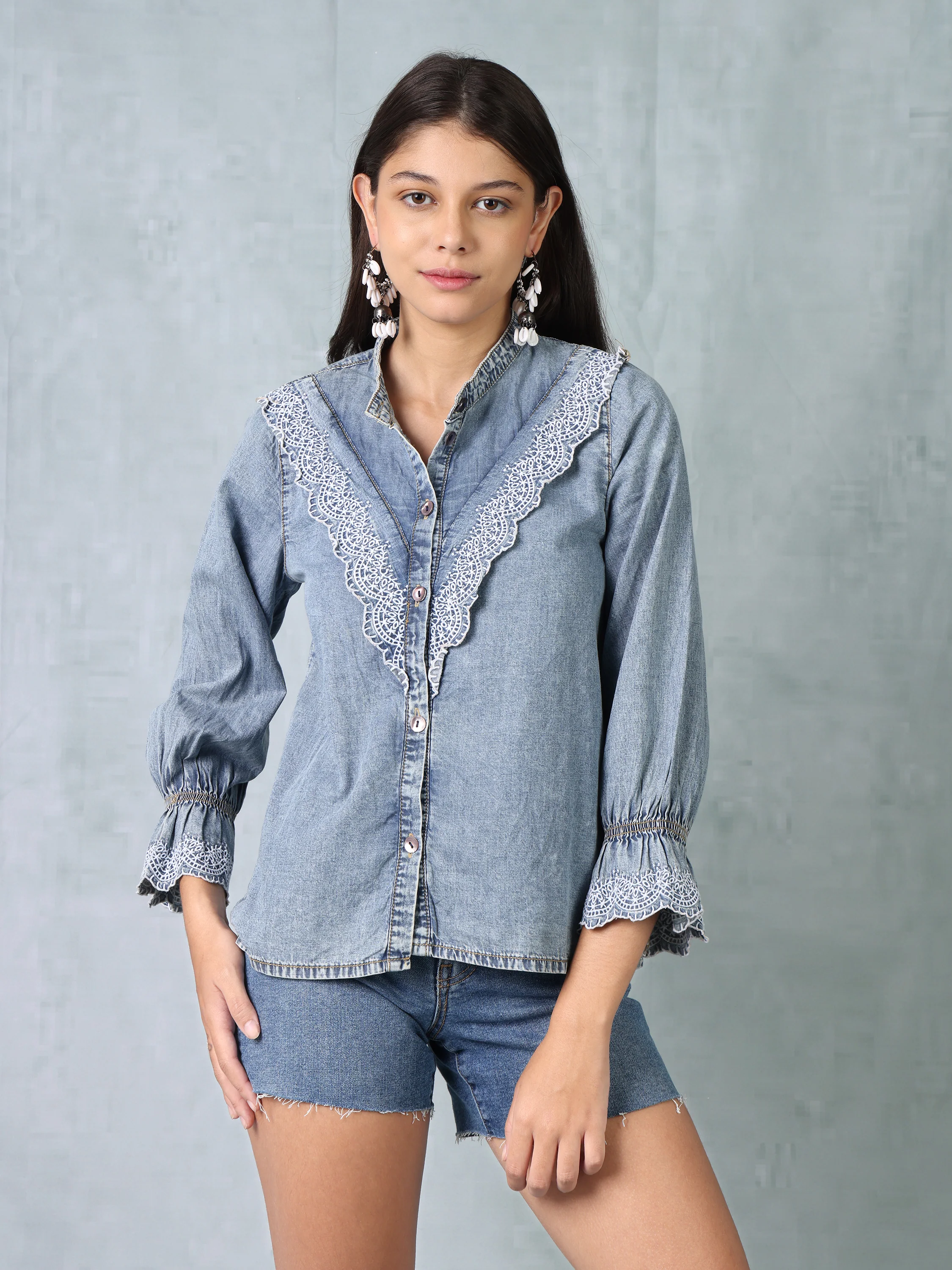 Women Denim Shirt with Embroidery - Image 2