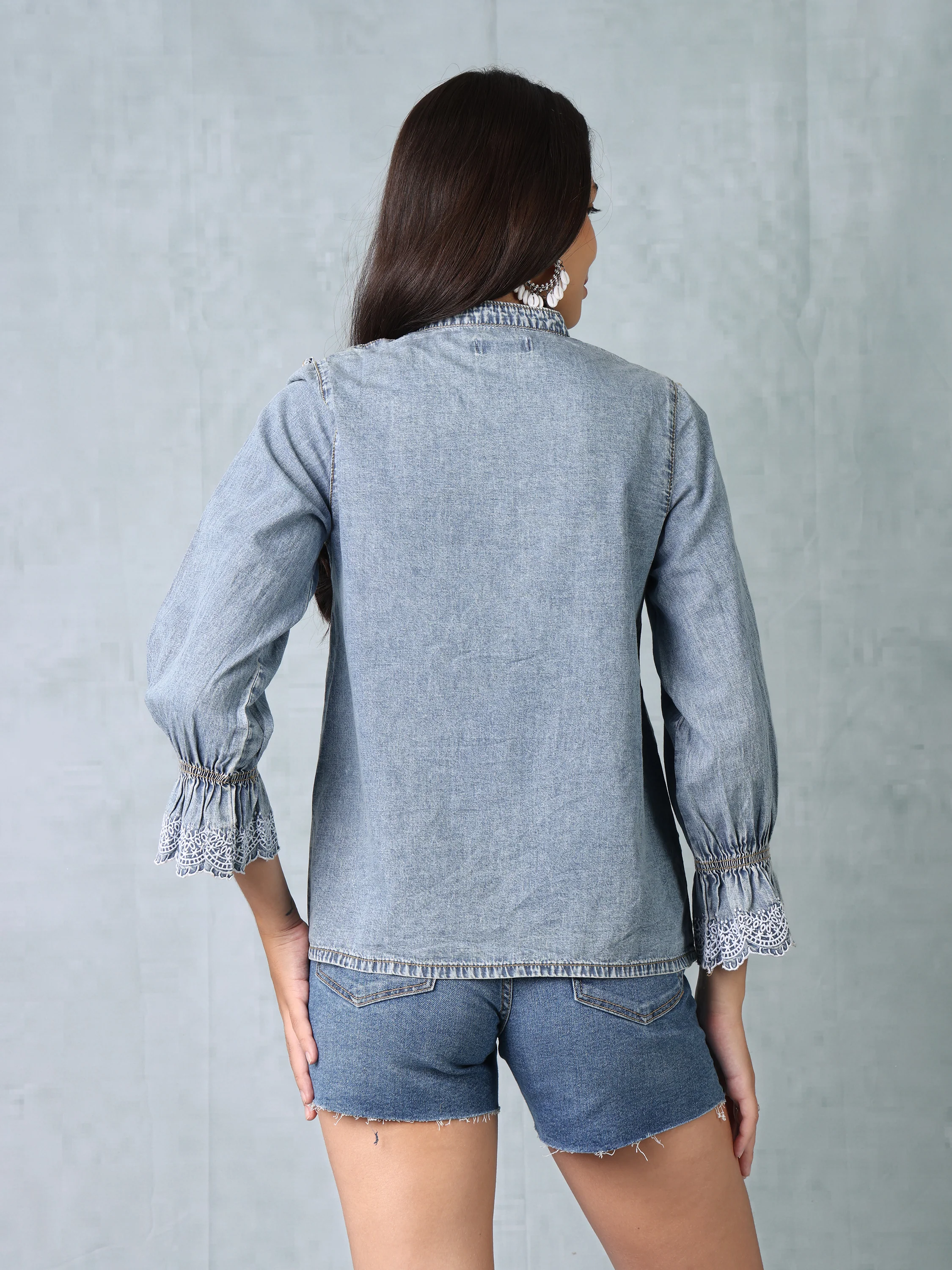 Women Denim Shirt with Embroidery - Image 3