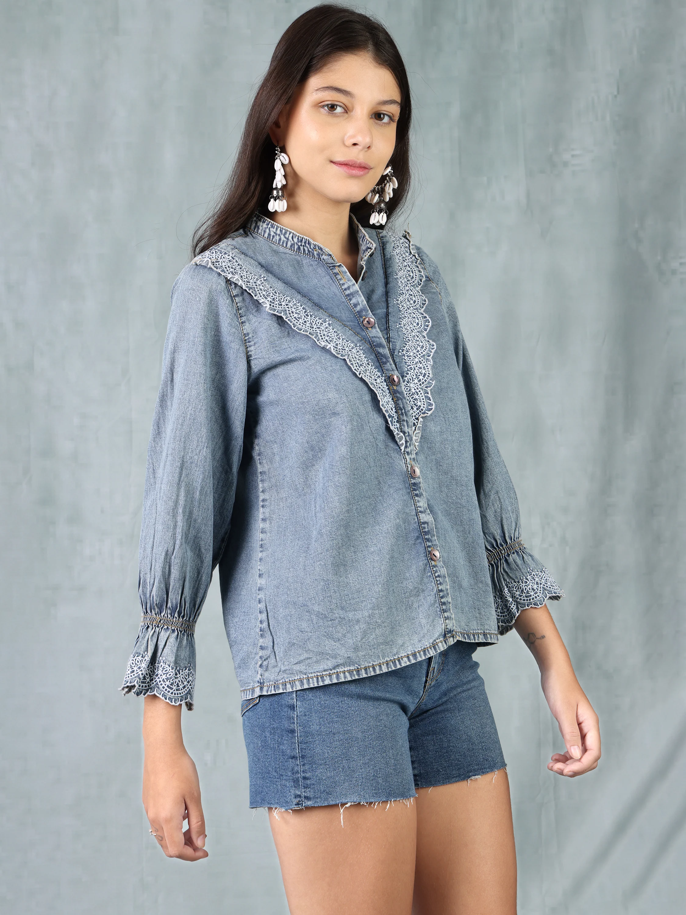Women Denim Shirt with Embroidery - Image 4