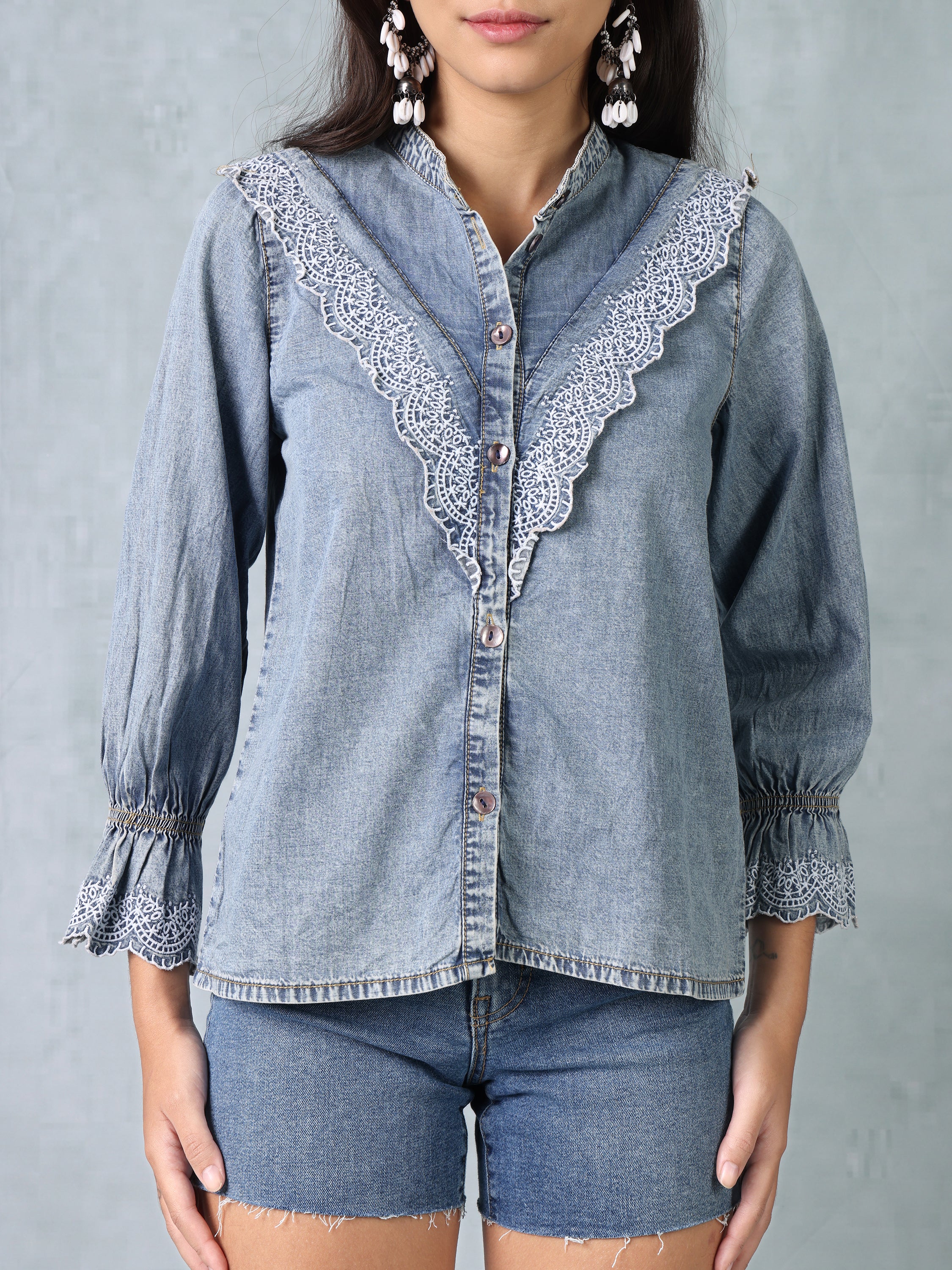 Women Denim Shirt with Embroidery - Image 5