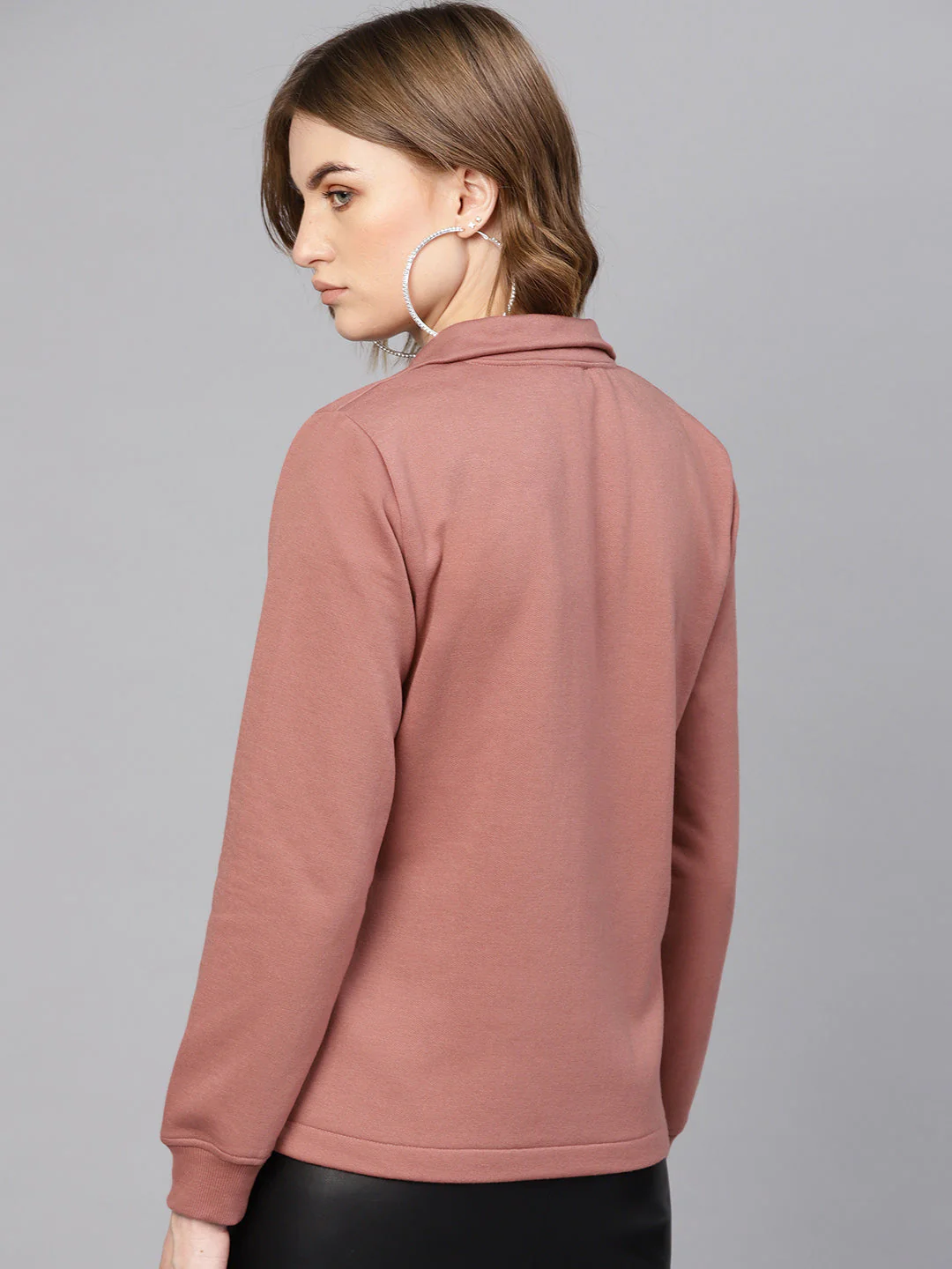 Women Dusty Pink Zipper Sweatshirt - Image 2