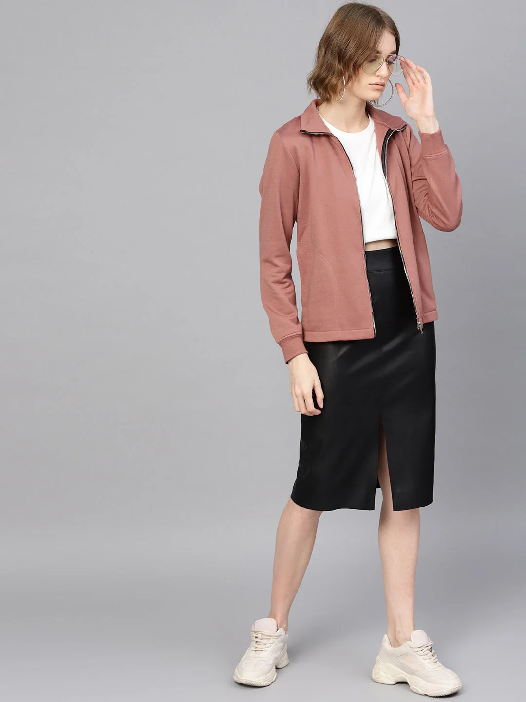 Women Dusty Pink Zipper Sweatshirt - Image 3