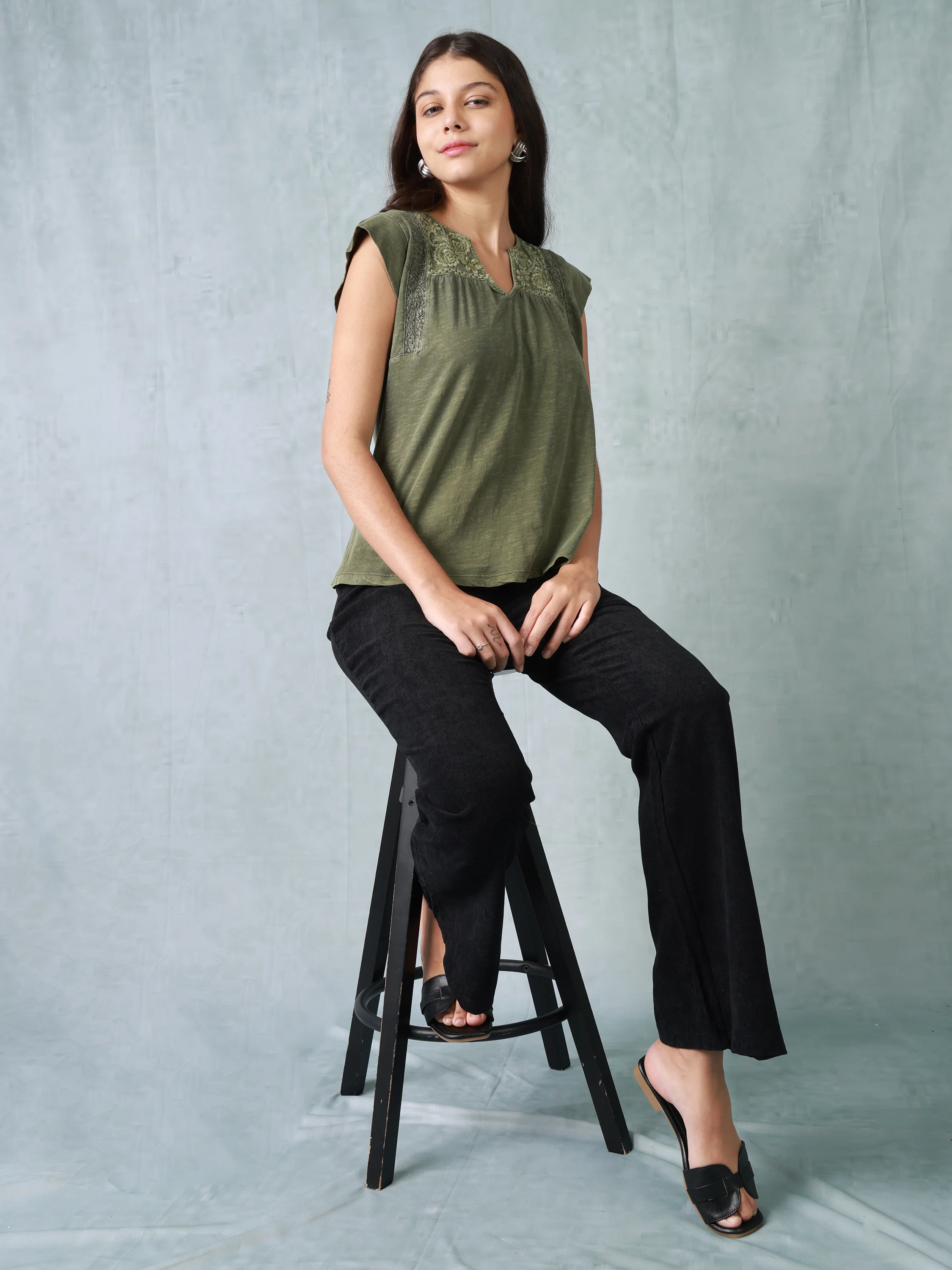 Women Embroidered Green Top - Image 3