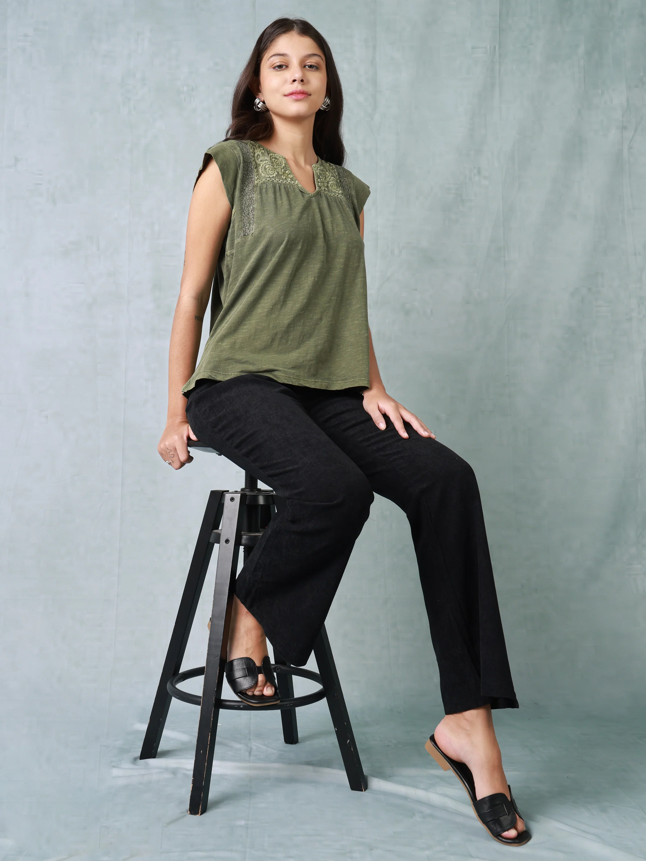 Women Embroidered Green Top - Image 4