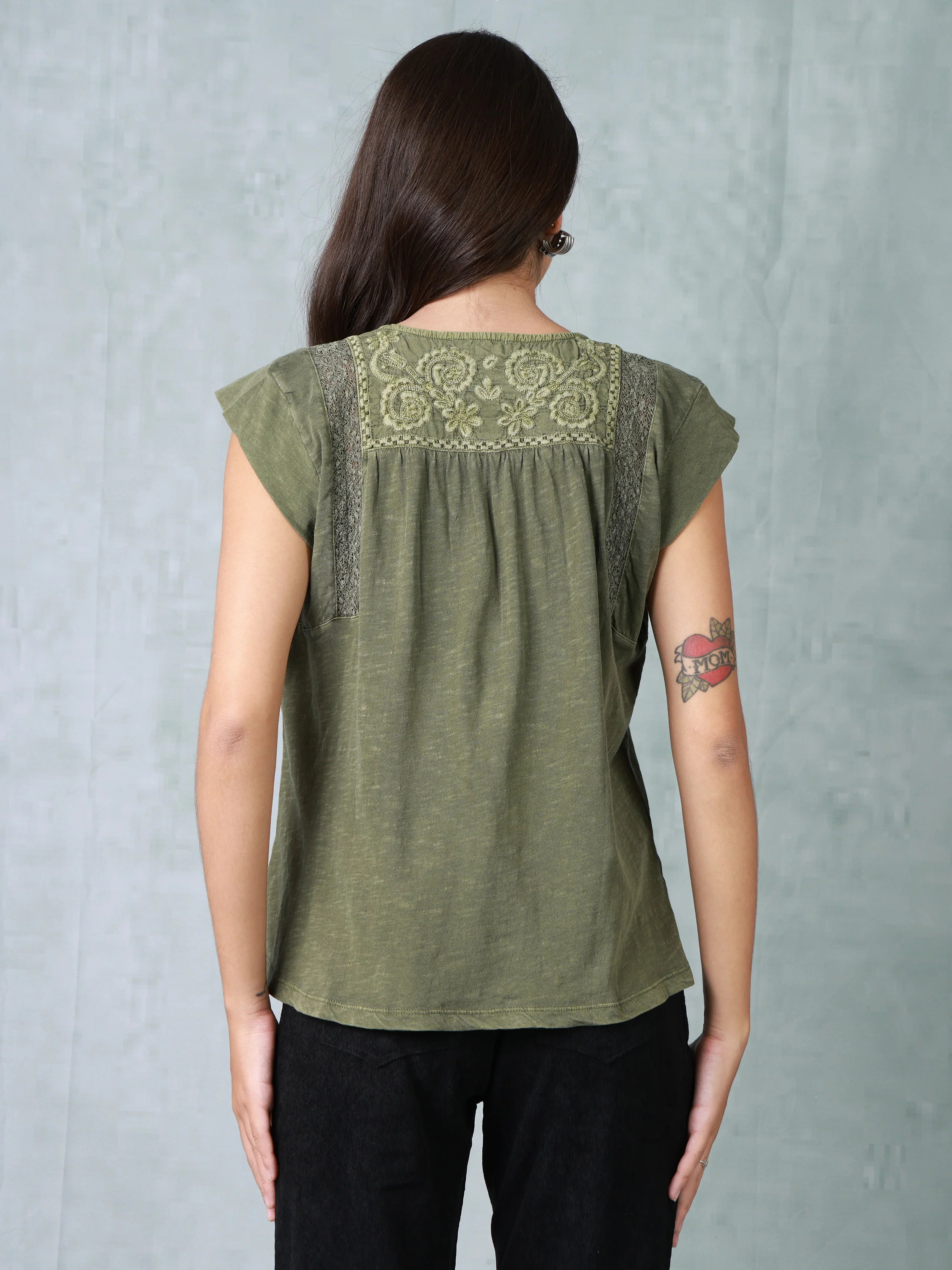 Women Embroidered Green Top - Image 5