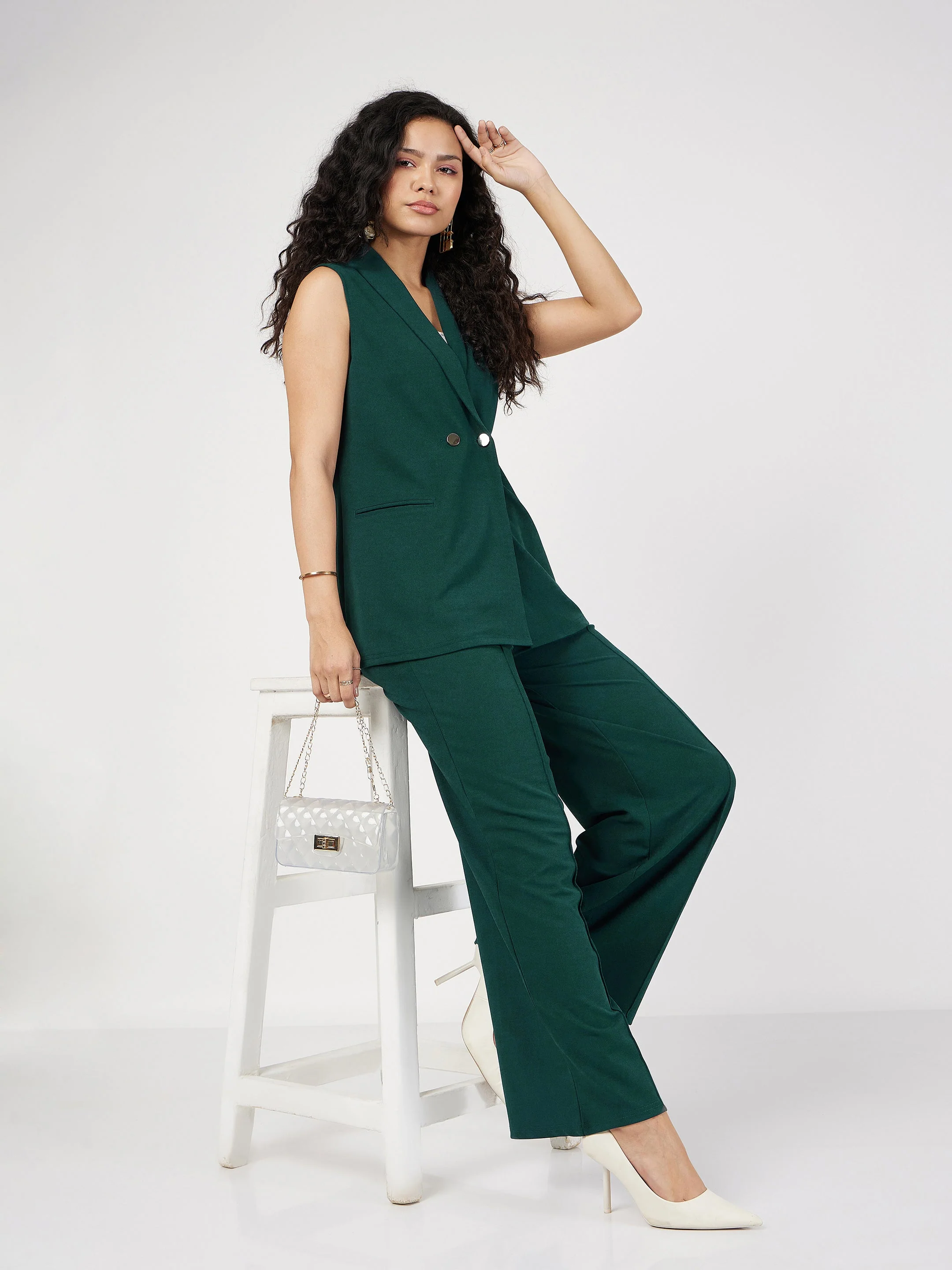 Women Emerald Front Dart Palazzo Pants - Image 2