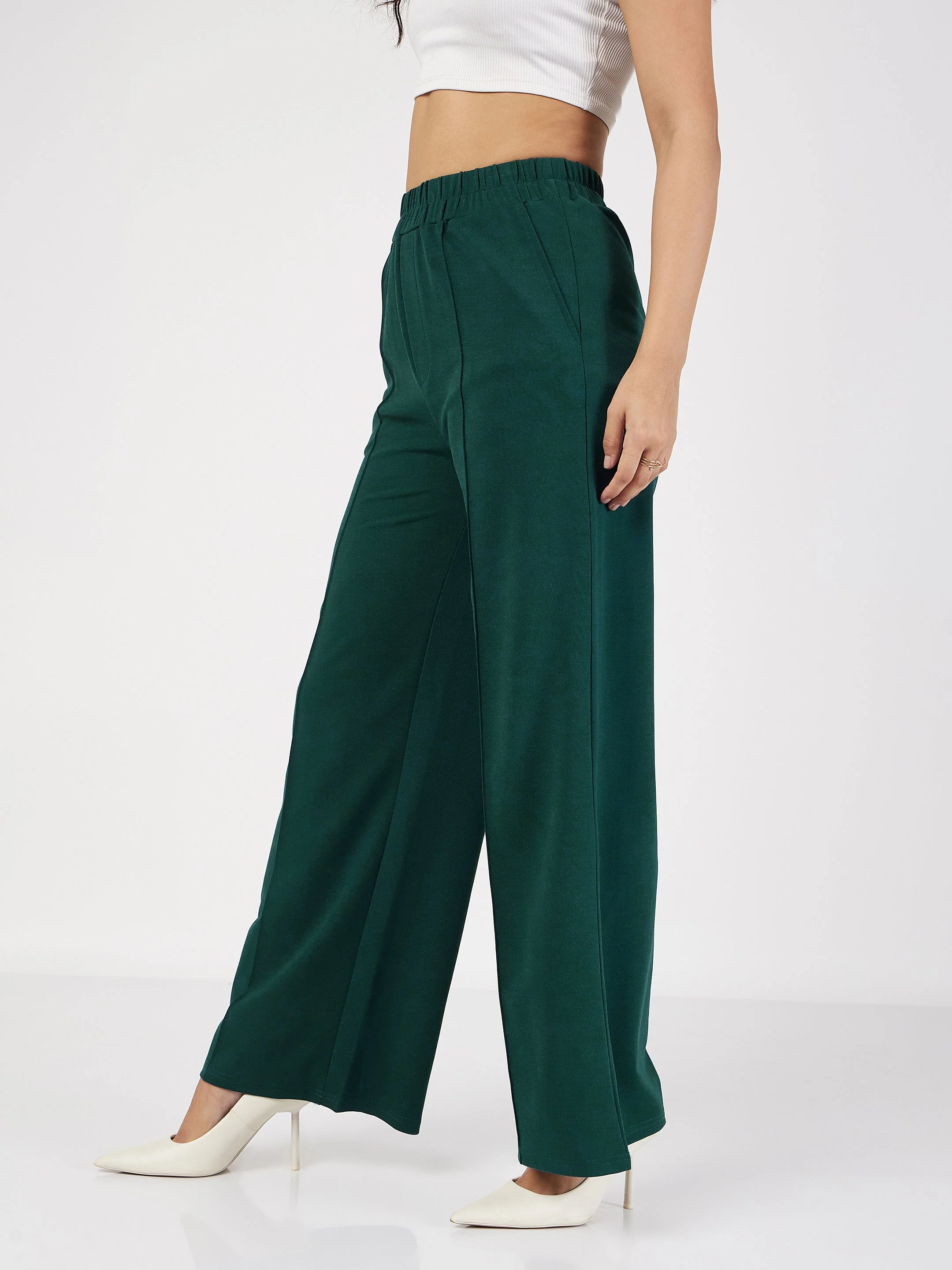 Women Emerald Front Dart Palazzo Pants - Image 3