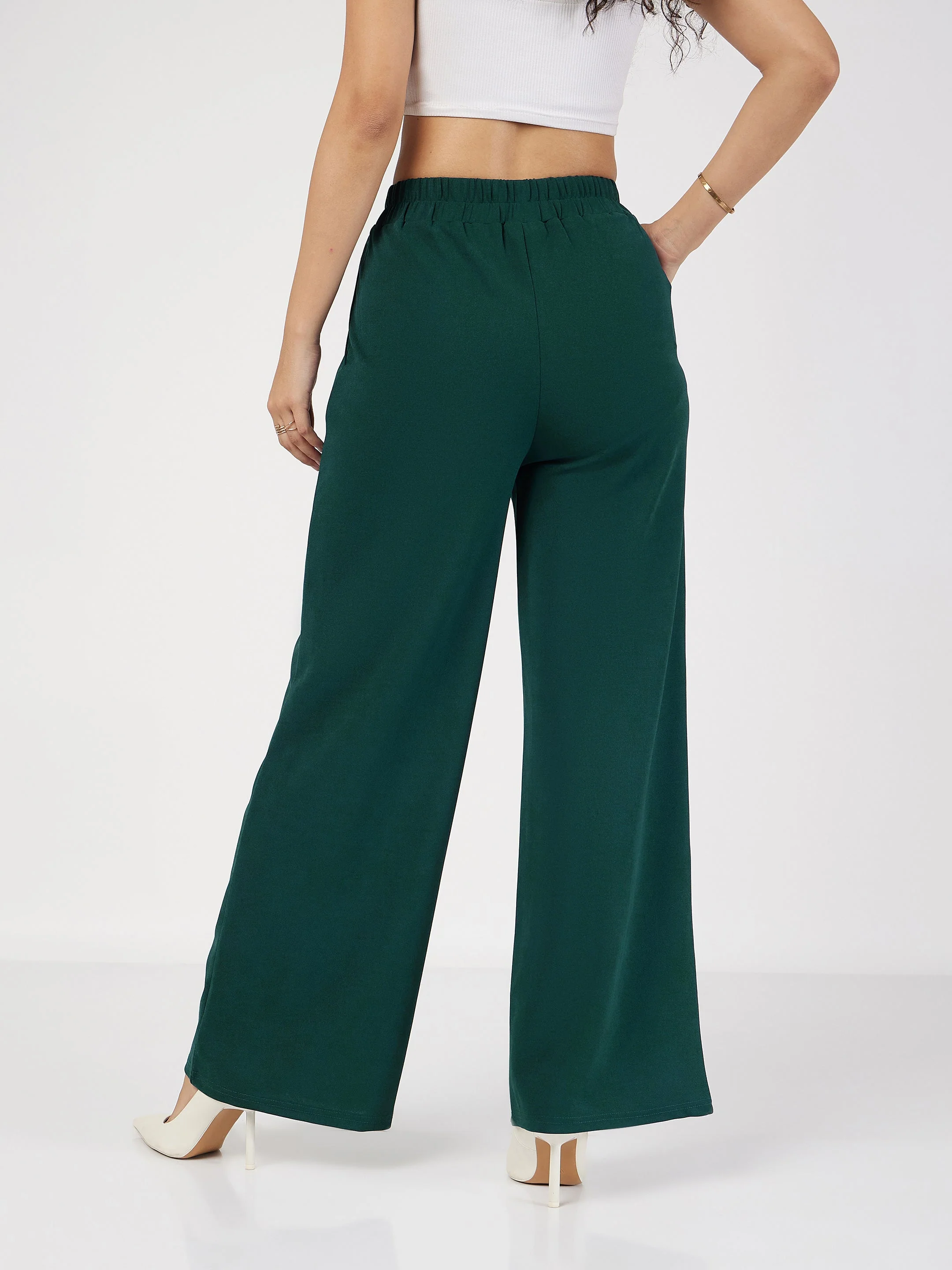 Women Emerald Front Dart Palazzo Pants - Image 5
