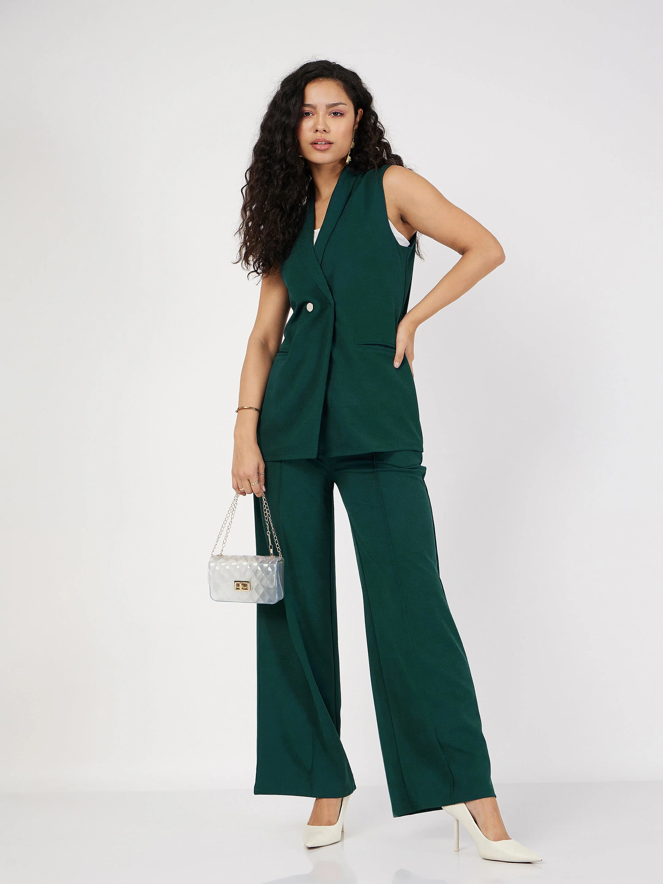 Women Emerald Front Dart Palazzo Pants - Image 6