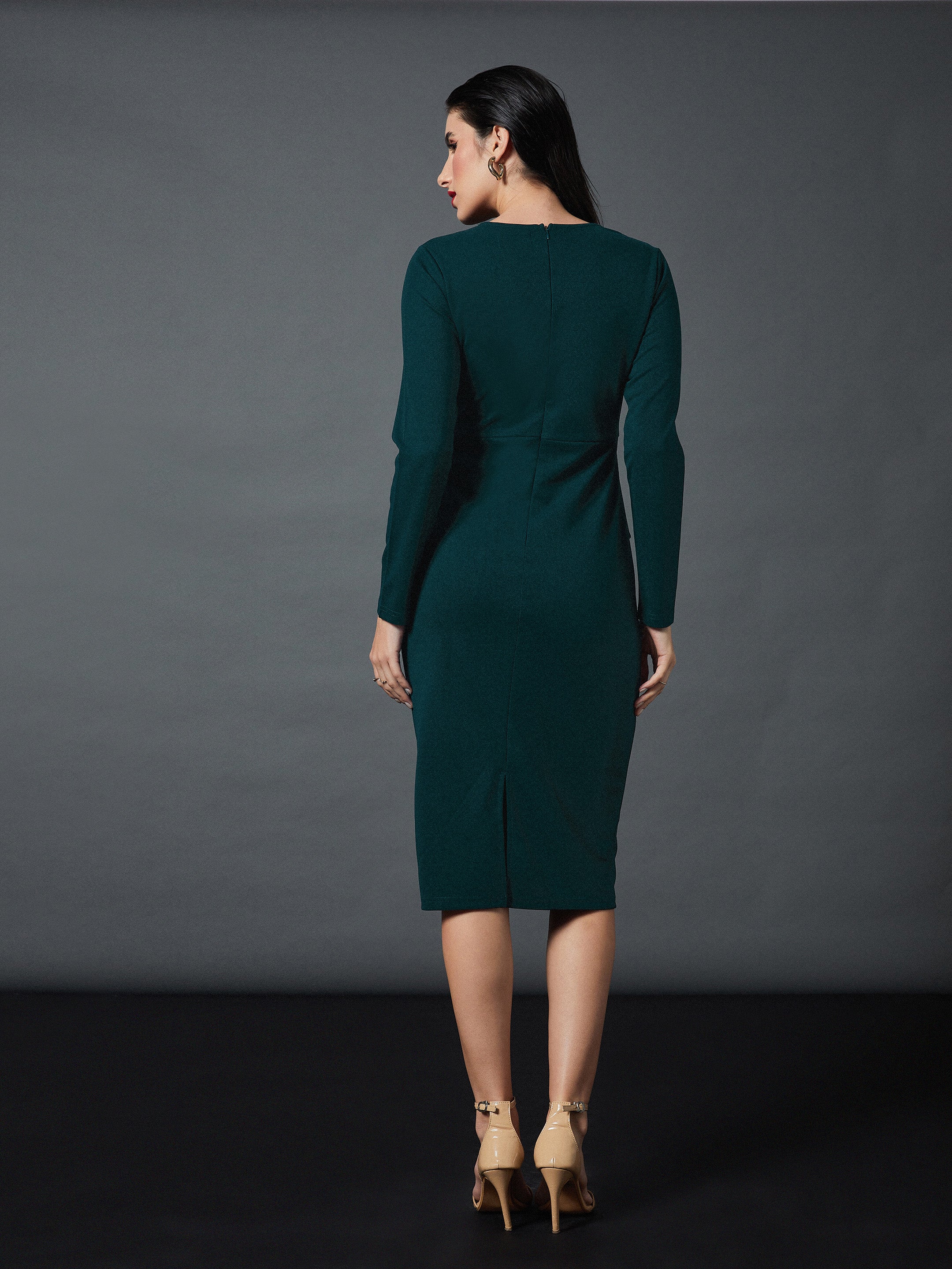 Women Emerald Peplum Bodycon Dress - Image 2