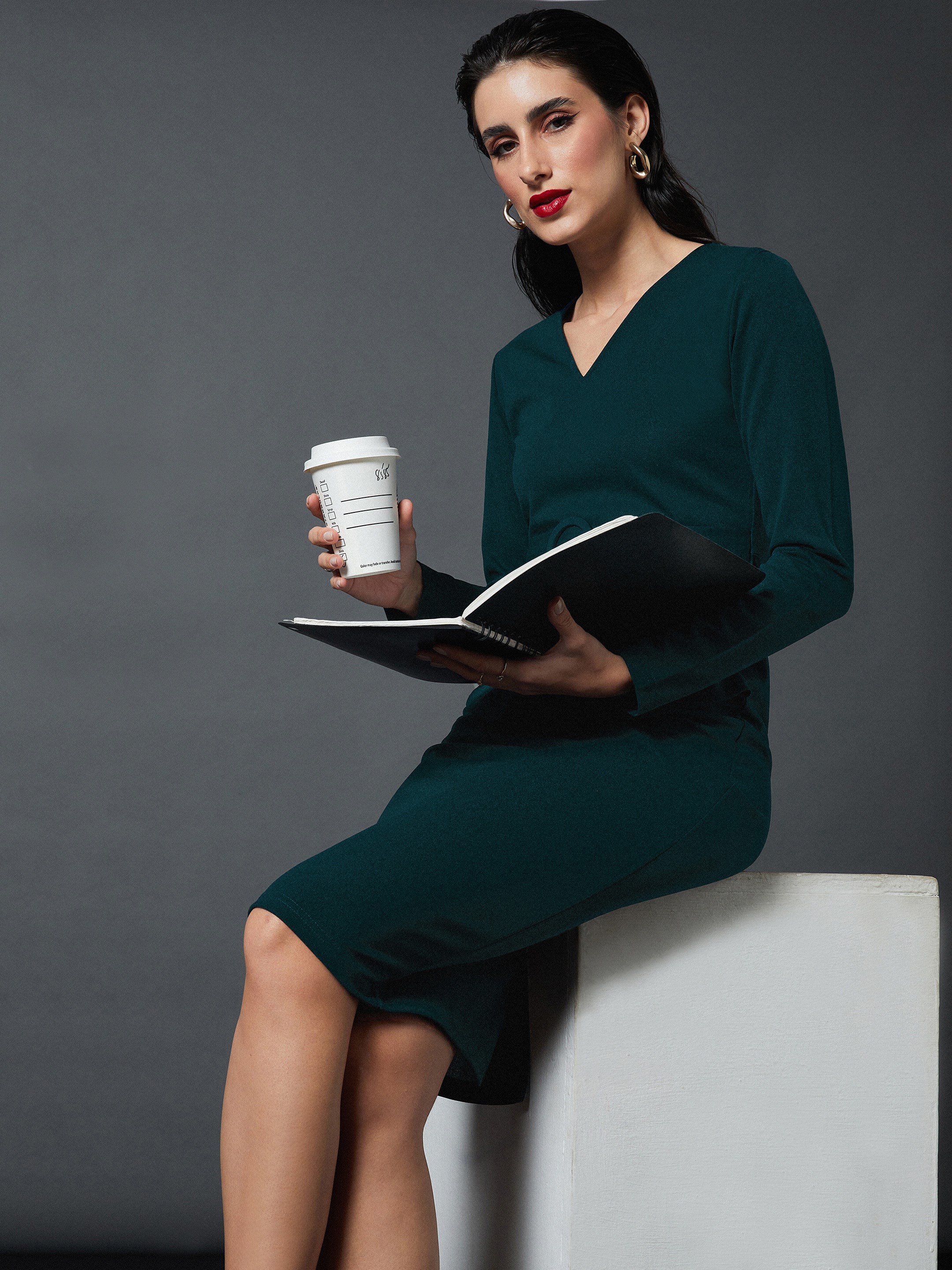 Women Emerald Peplum Bodycon Dress - Image 5
