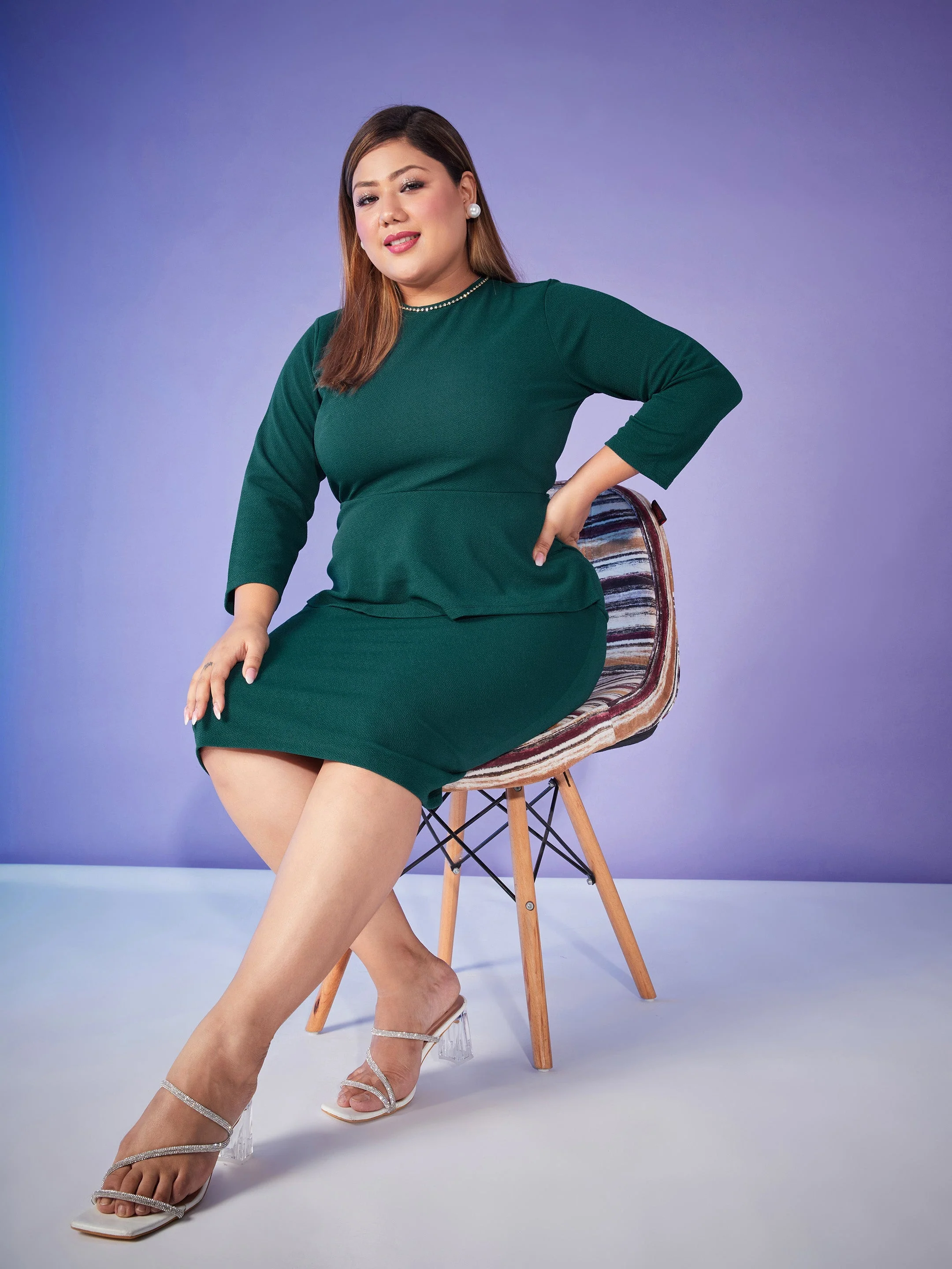 Women Emerald Peplum Bodycon Dress - Image 2