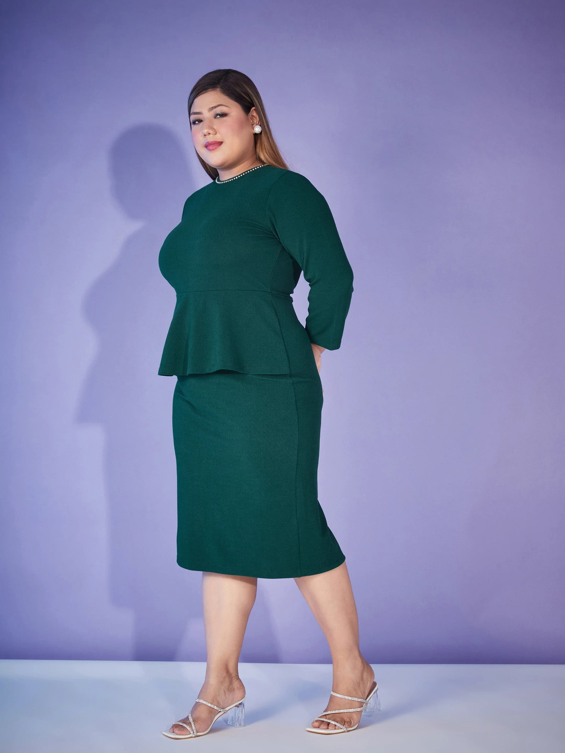 Women Emerald Peplum Bodycon Dress - Image 3