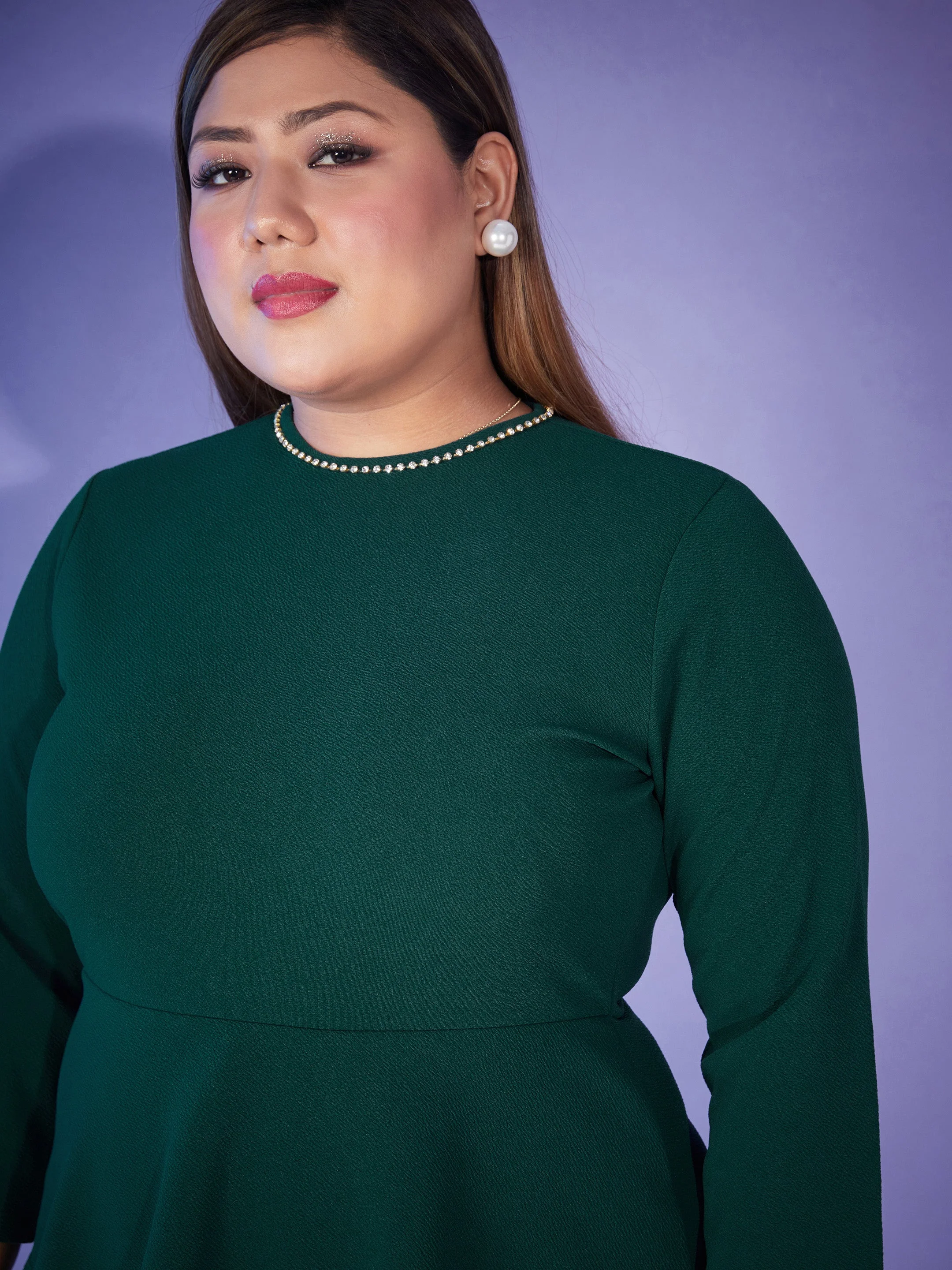 Women Emerald Peplum Bodycon Dress - Image 4