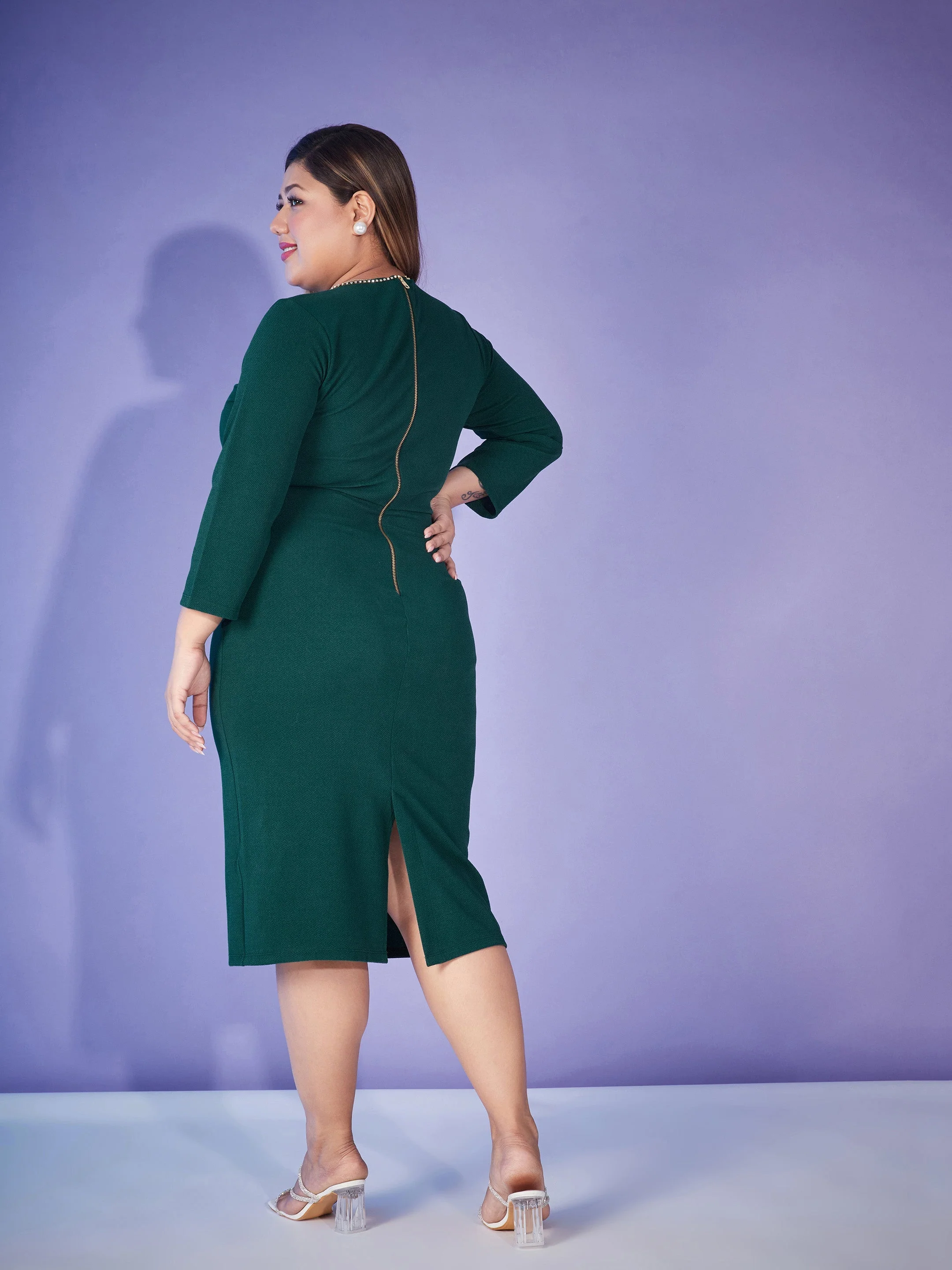Women Emerald Peplum Bodycon Dress - Image 5