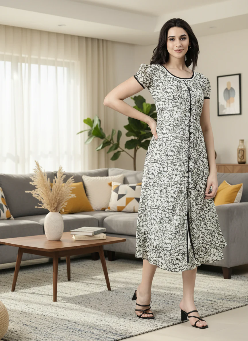 Women Floral Chiffon Flared Midi Dress - Image 4
