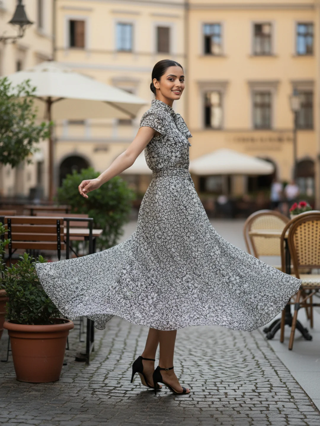 Women Floral Chiffon Flared Midi Dress - Image 5