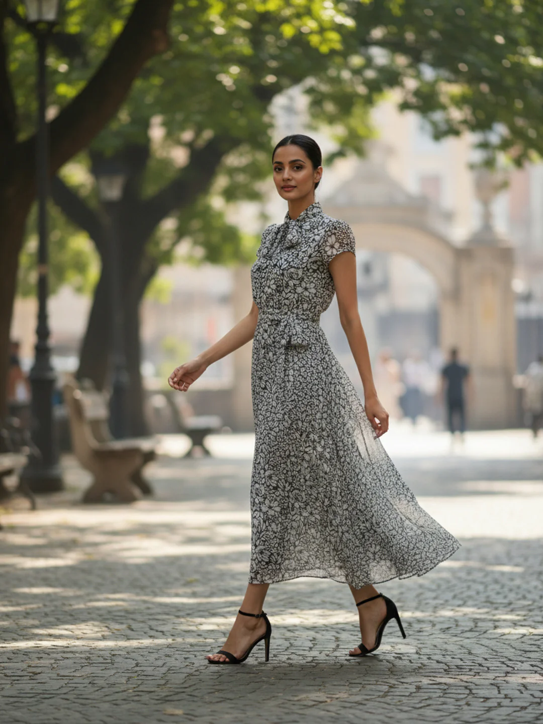 Women Floral Chiffon Flared Midi Dress - Image 6