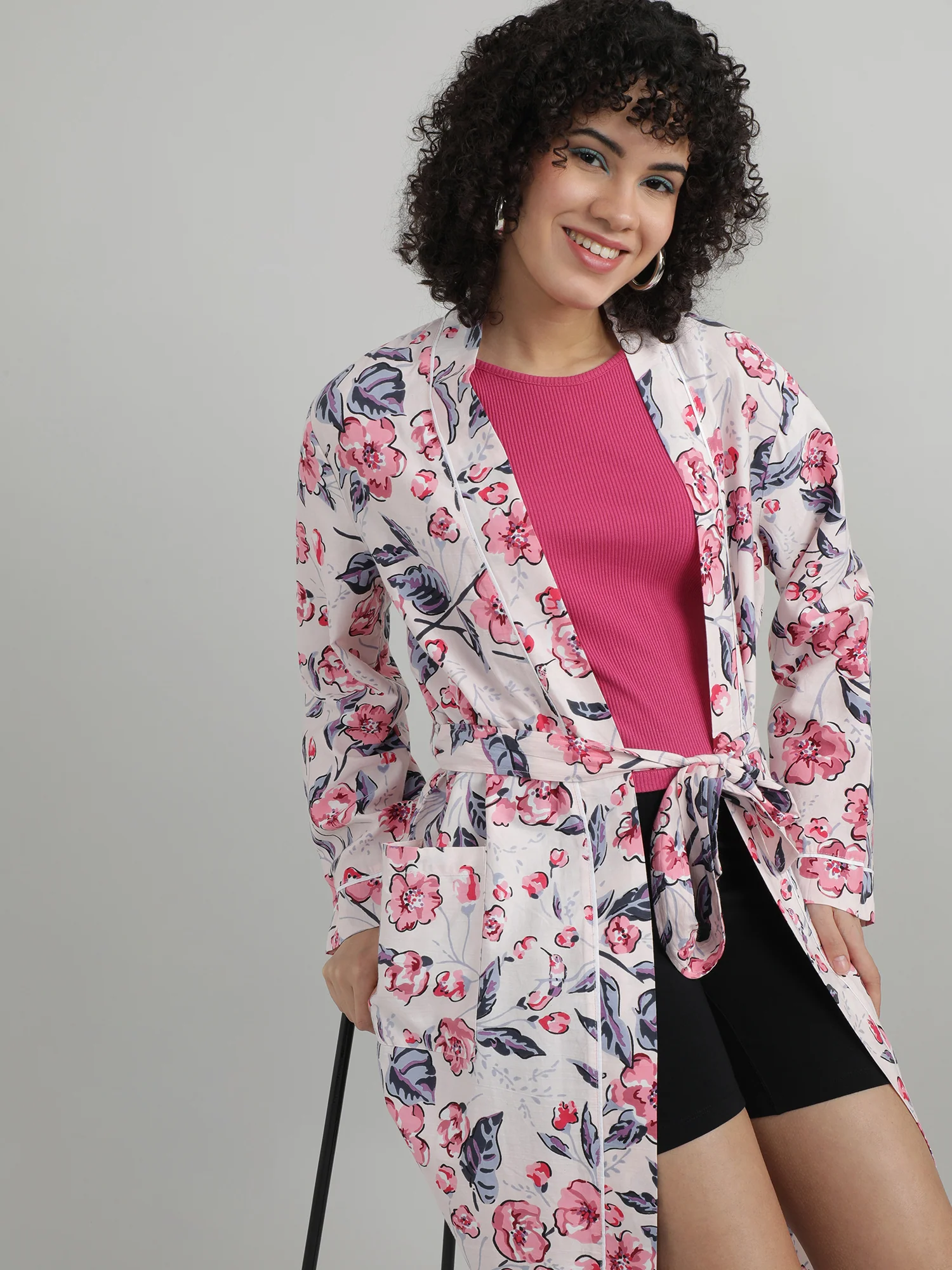 Women Floral Print Sleepwear Robe - Image 4