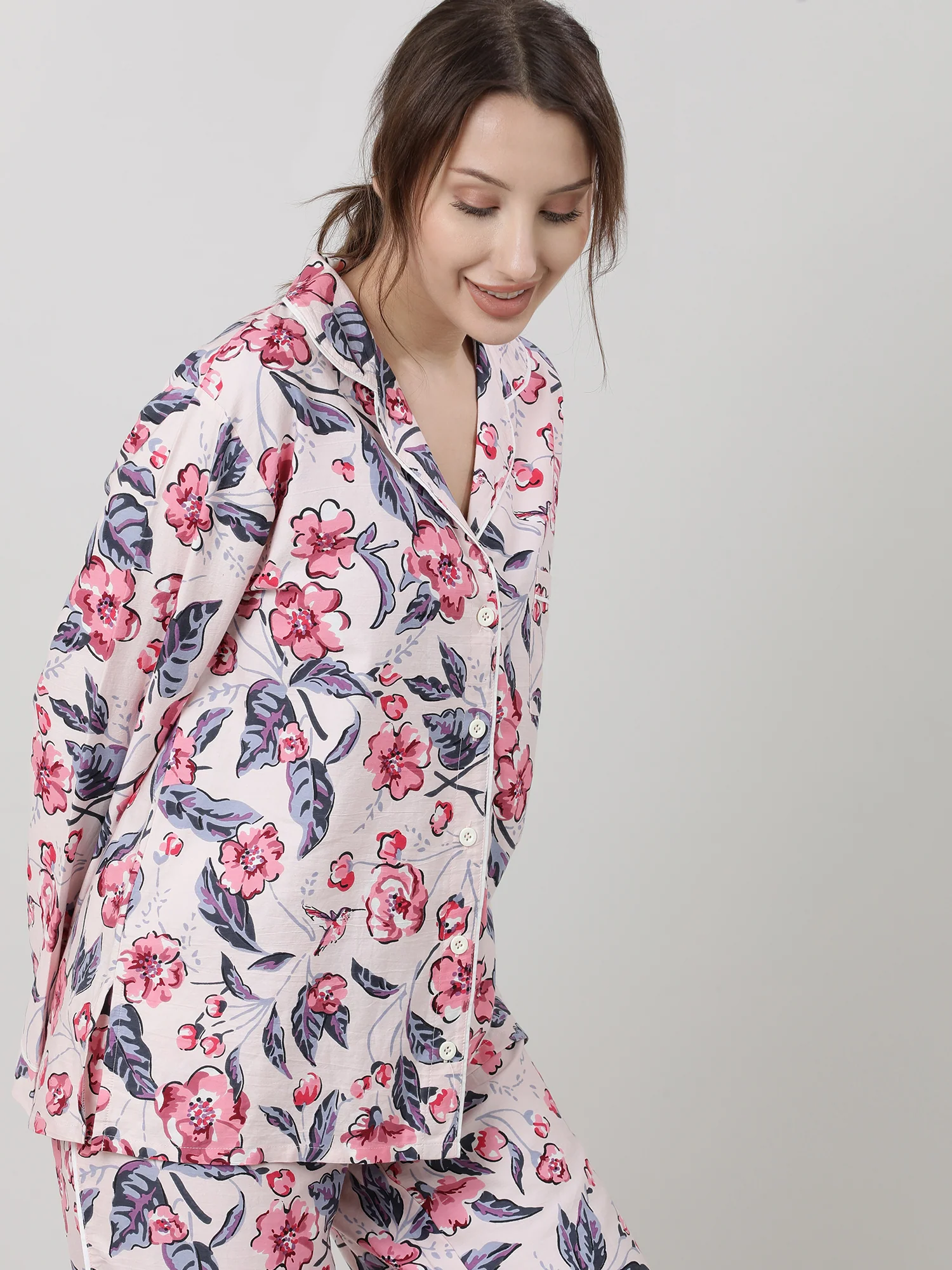 Women Floral Sleepwear Comfort Fit Shirt - Image 4