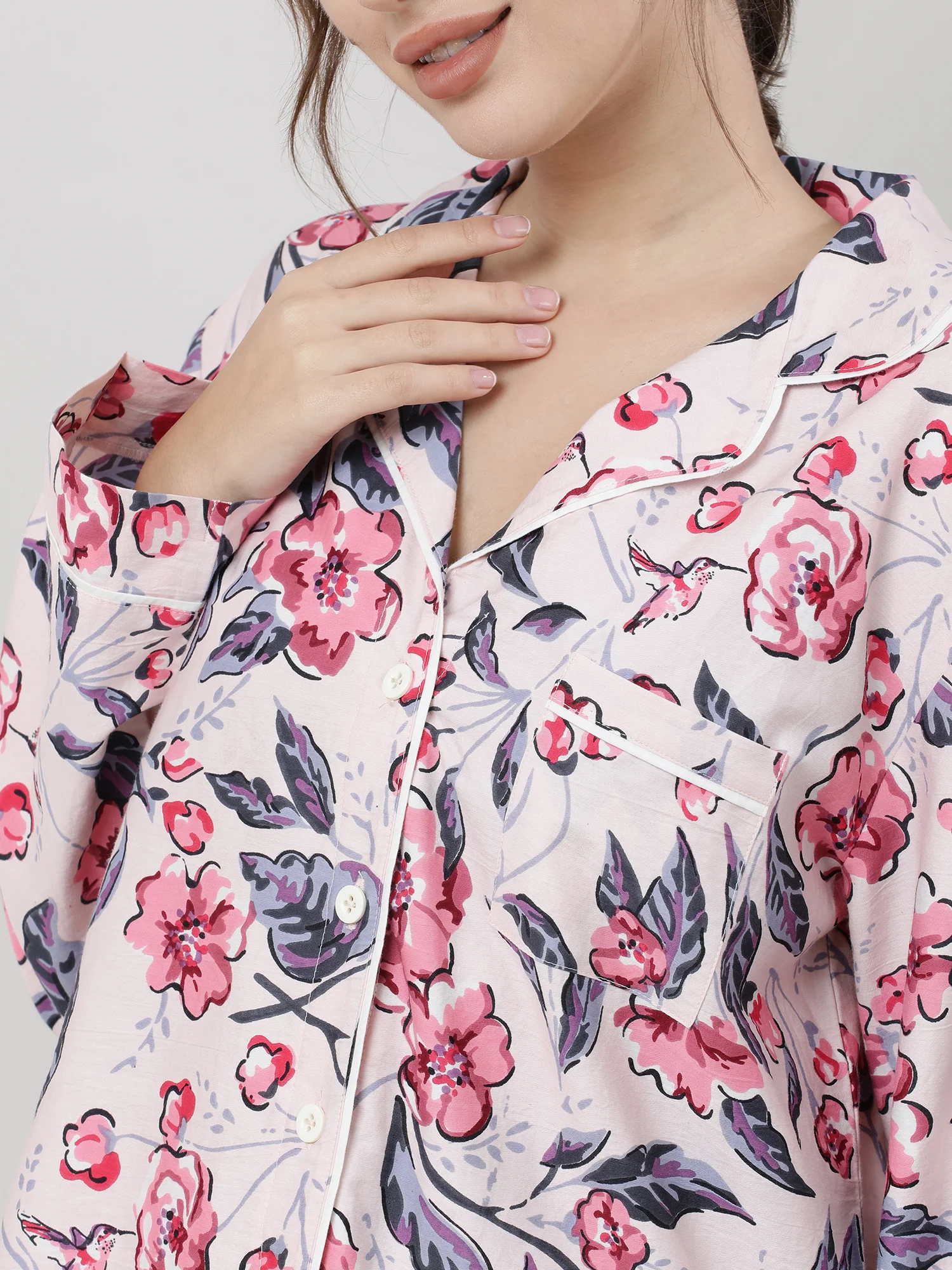 Women Floral Sleepwear Comfort Fit Shirt - Image 5